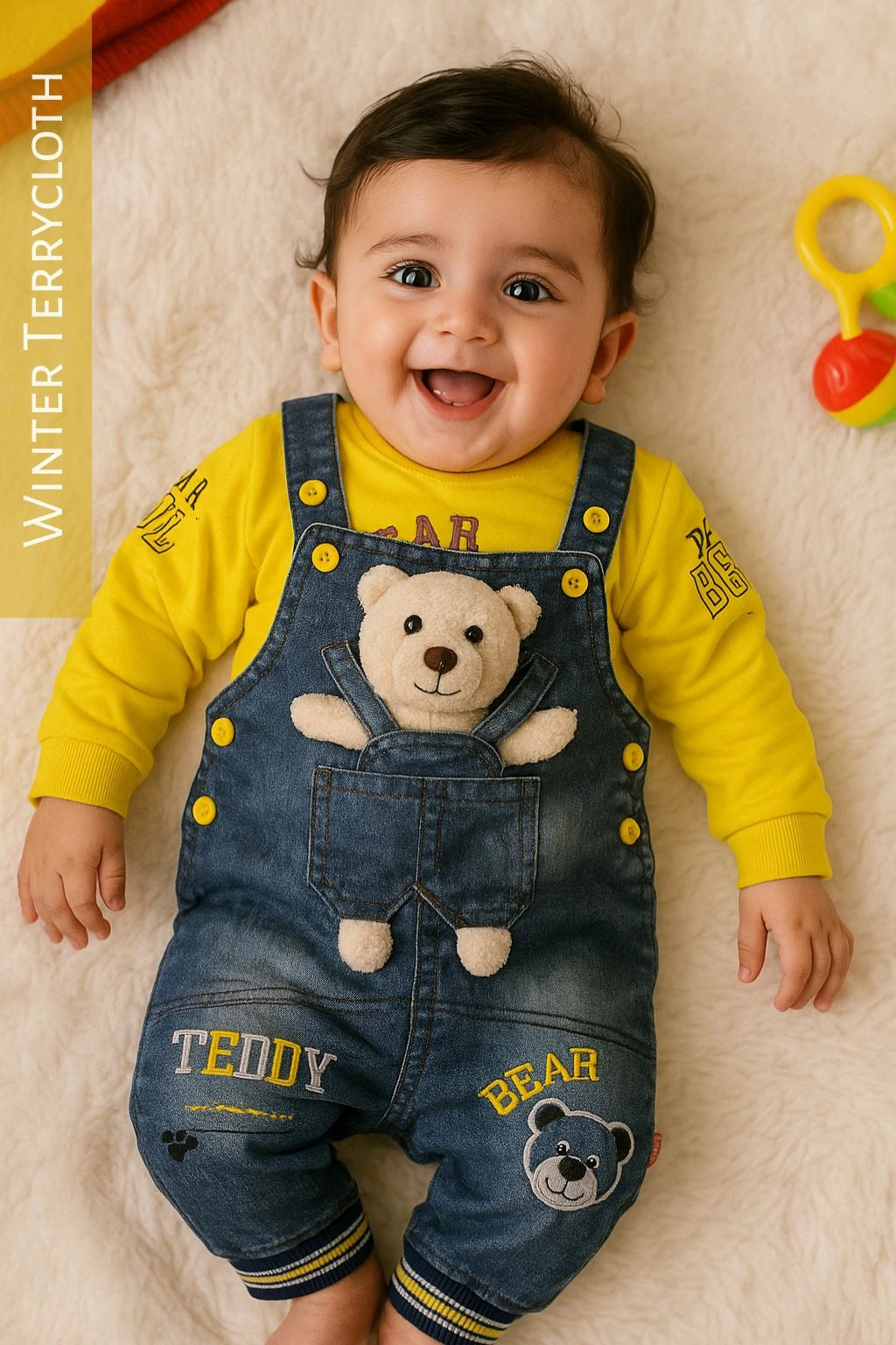 DENIM BEAR Romper Yellow - WINTER TERRY