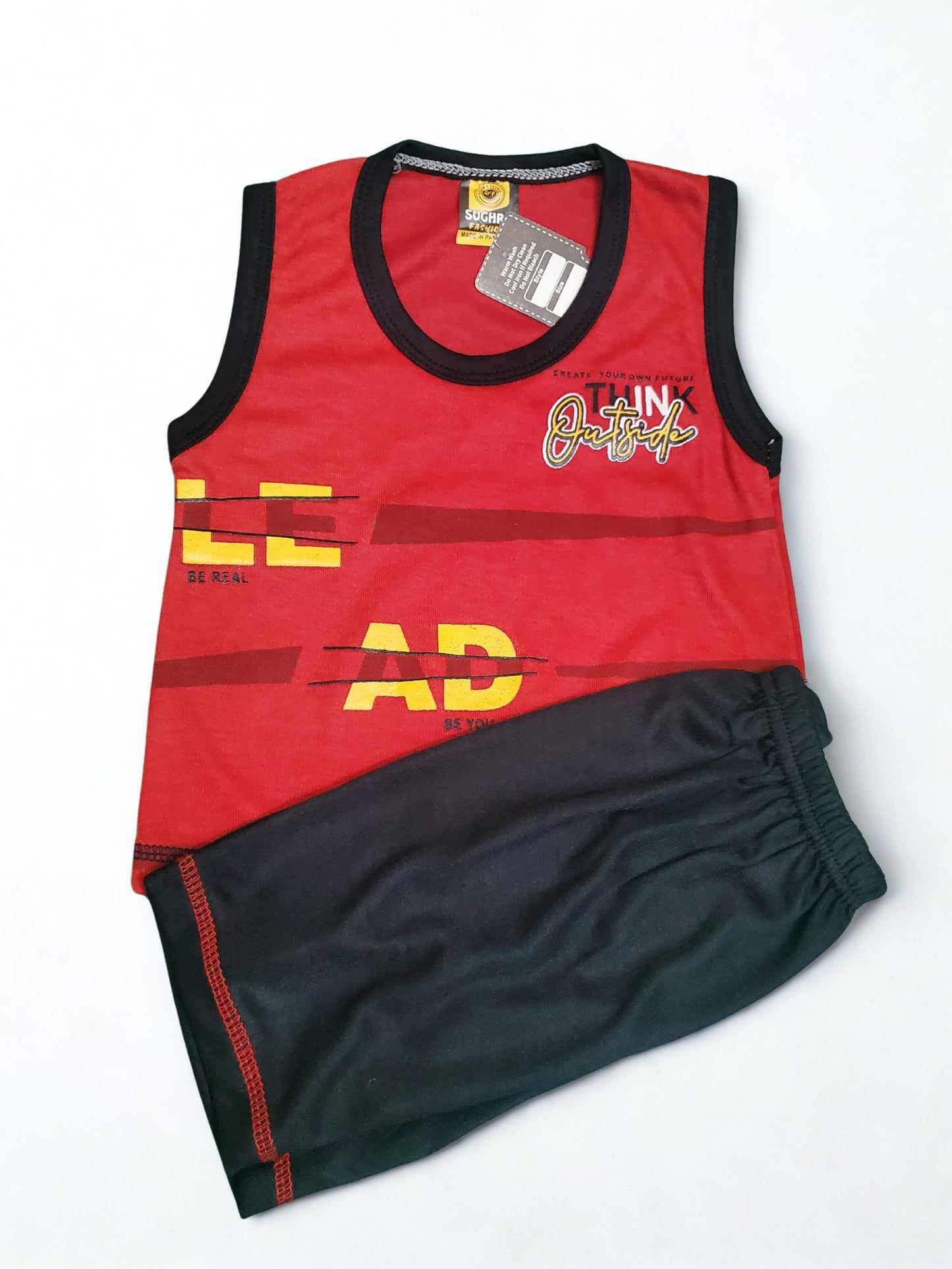 Think Out Side Red Sando + Black Shorts Set