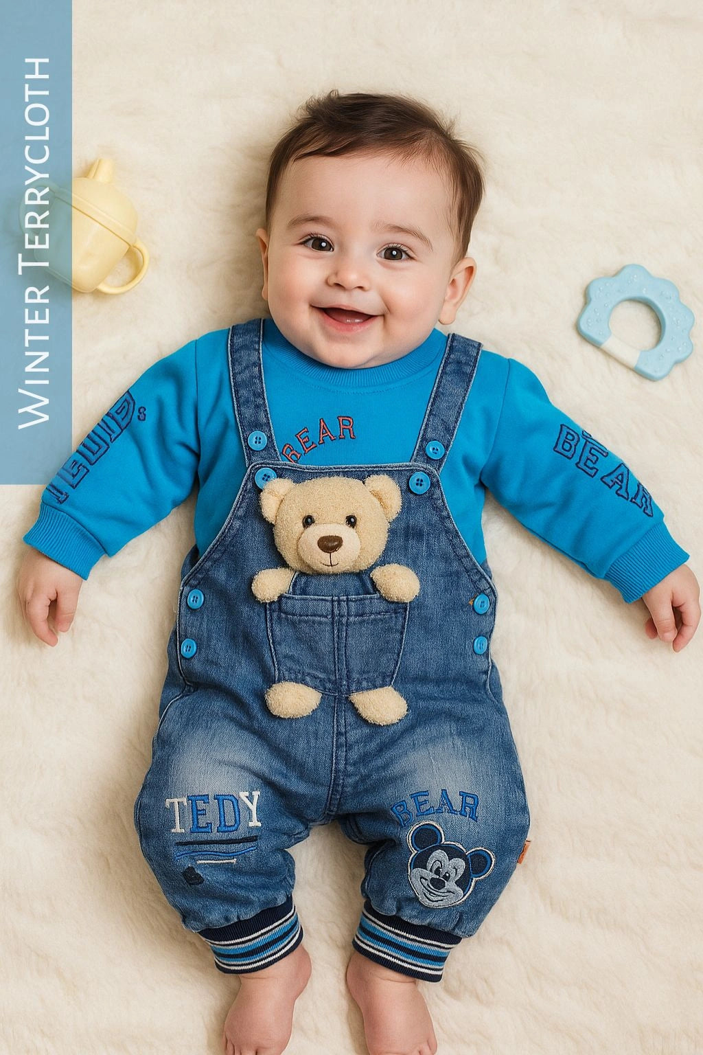 DENIM BEAR Romper Blue - WINTER TERRY