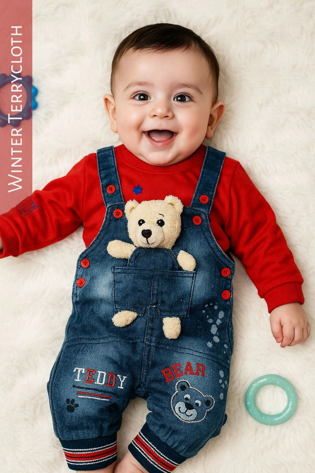 DENIM BEAR Romper Red - WINTER TERRY