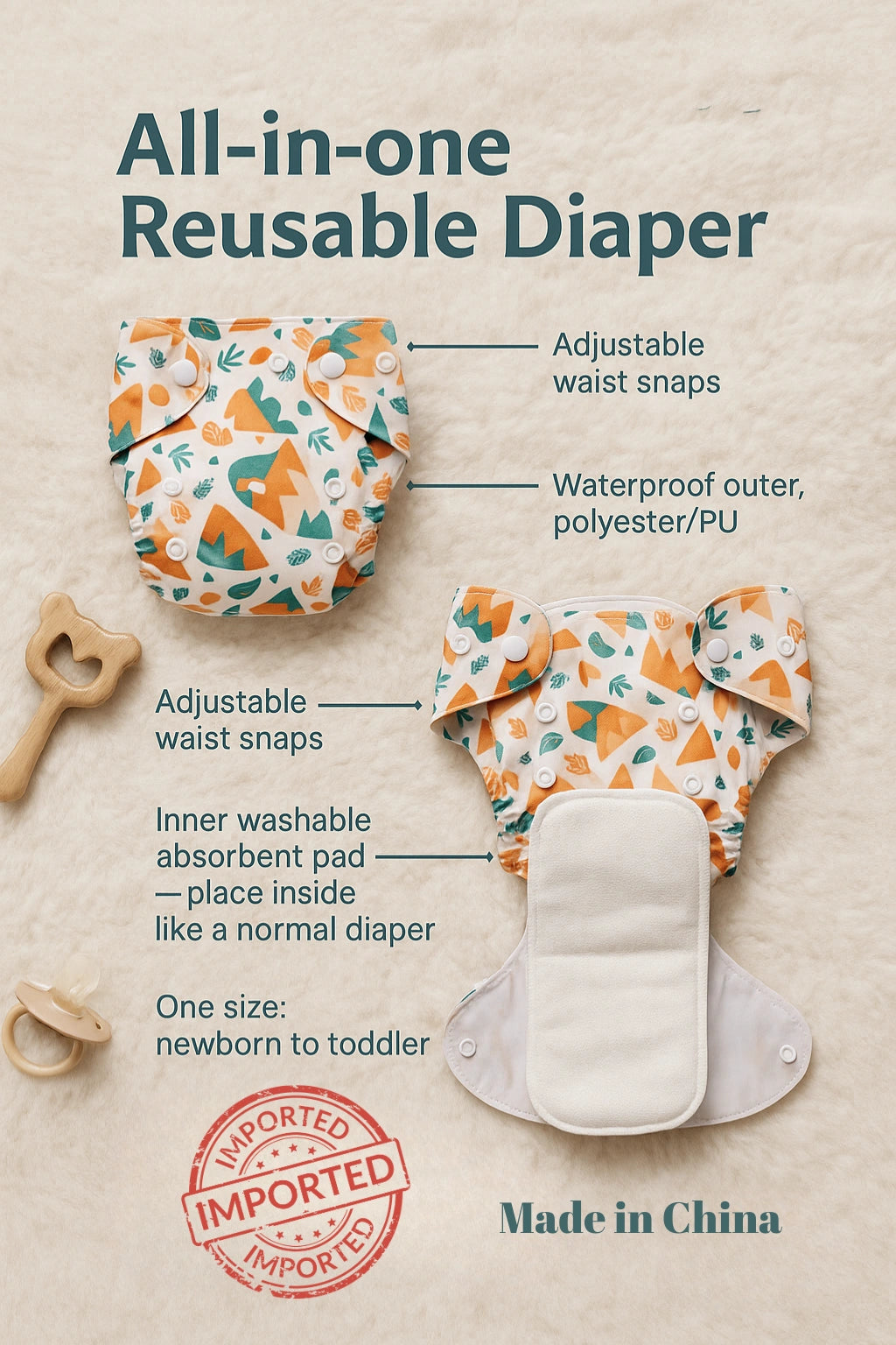 IMPORTED Reusable Diaper NB-2Year