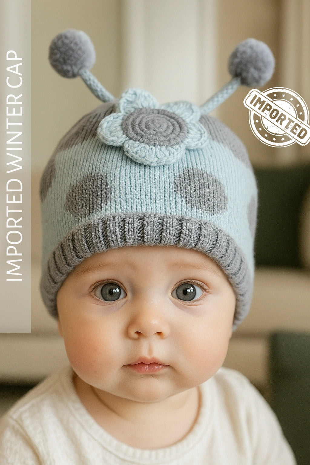 Imported Polka Dot Cap 0-9M BLUE - Winter Comforter