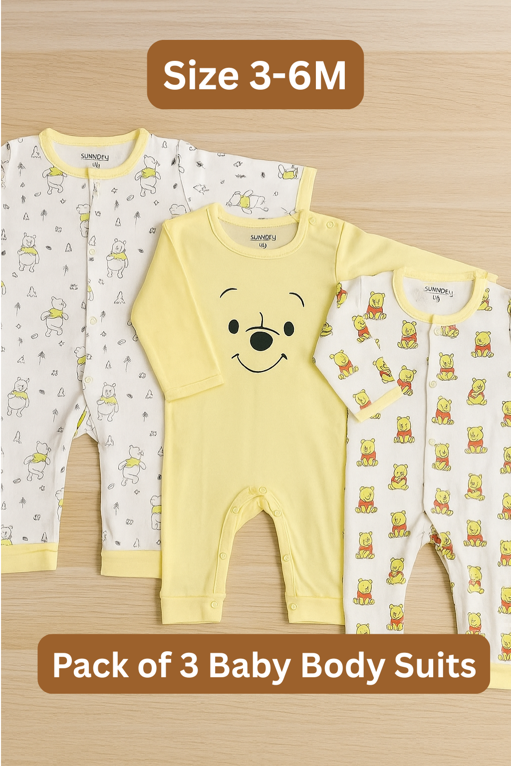 Sunnozy Cat Pack of 3 Body Suit 3-6M CAMEL - Summer Fabric