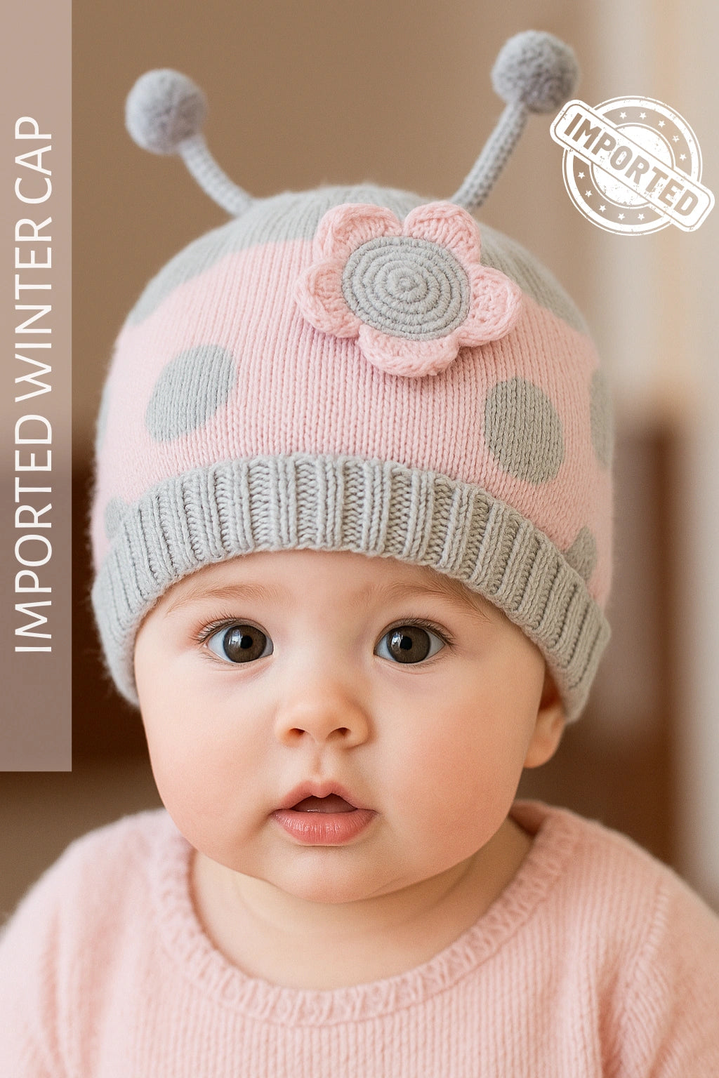 Imported Polka Dot Cap 0-9M PINK - Winter Comforter
