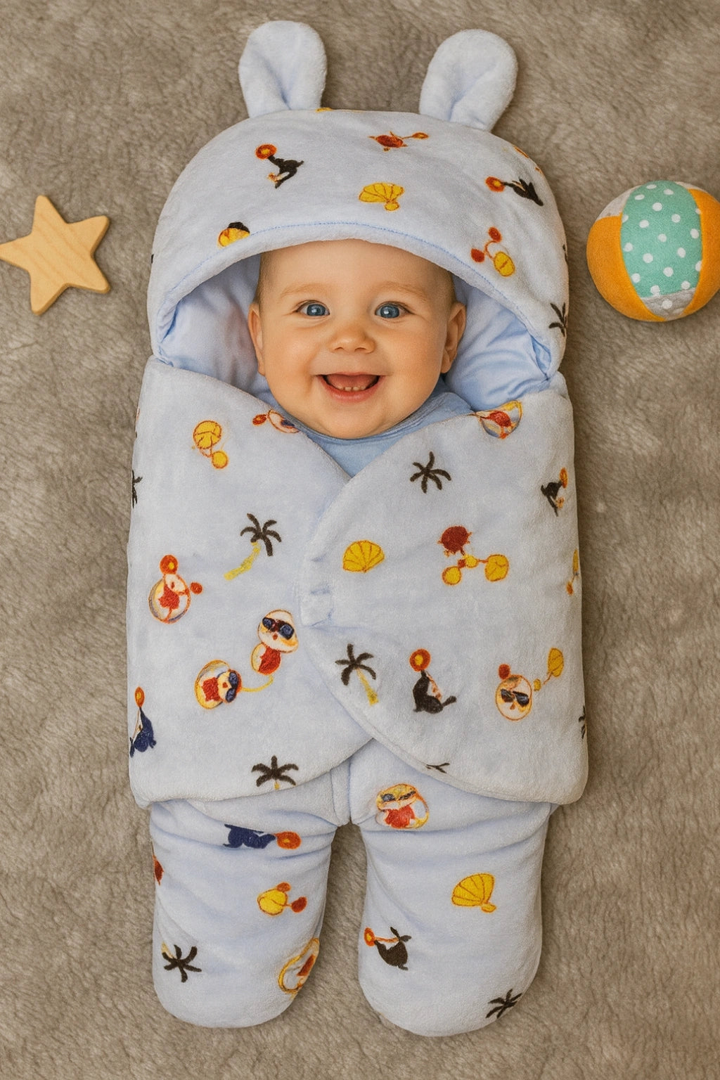 Premium Winter Swaddle Steel Blue Velvet 0-9M Baby