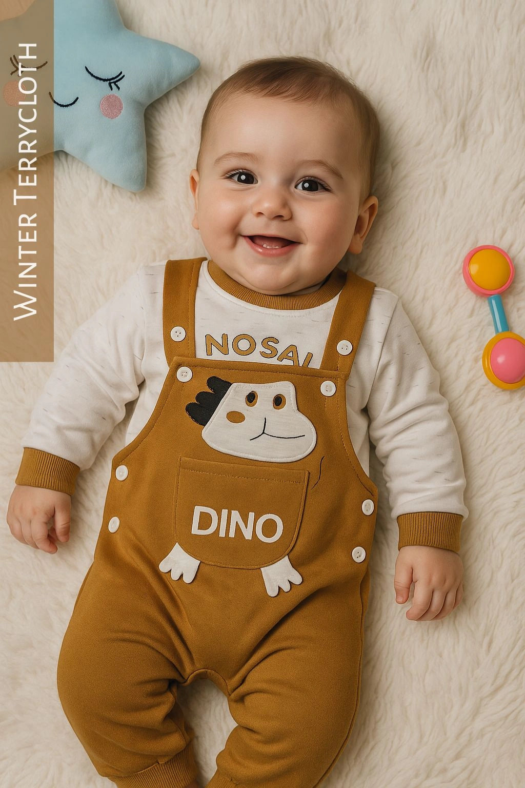 DINO Romper Brown - WINTER TERRY
