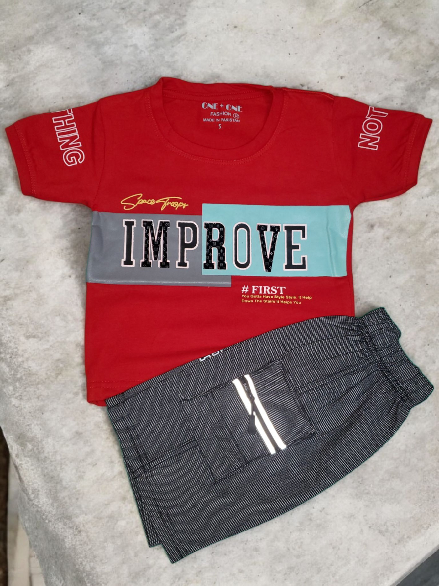 Space Troops Black Cotton Short + Red Shirt Set