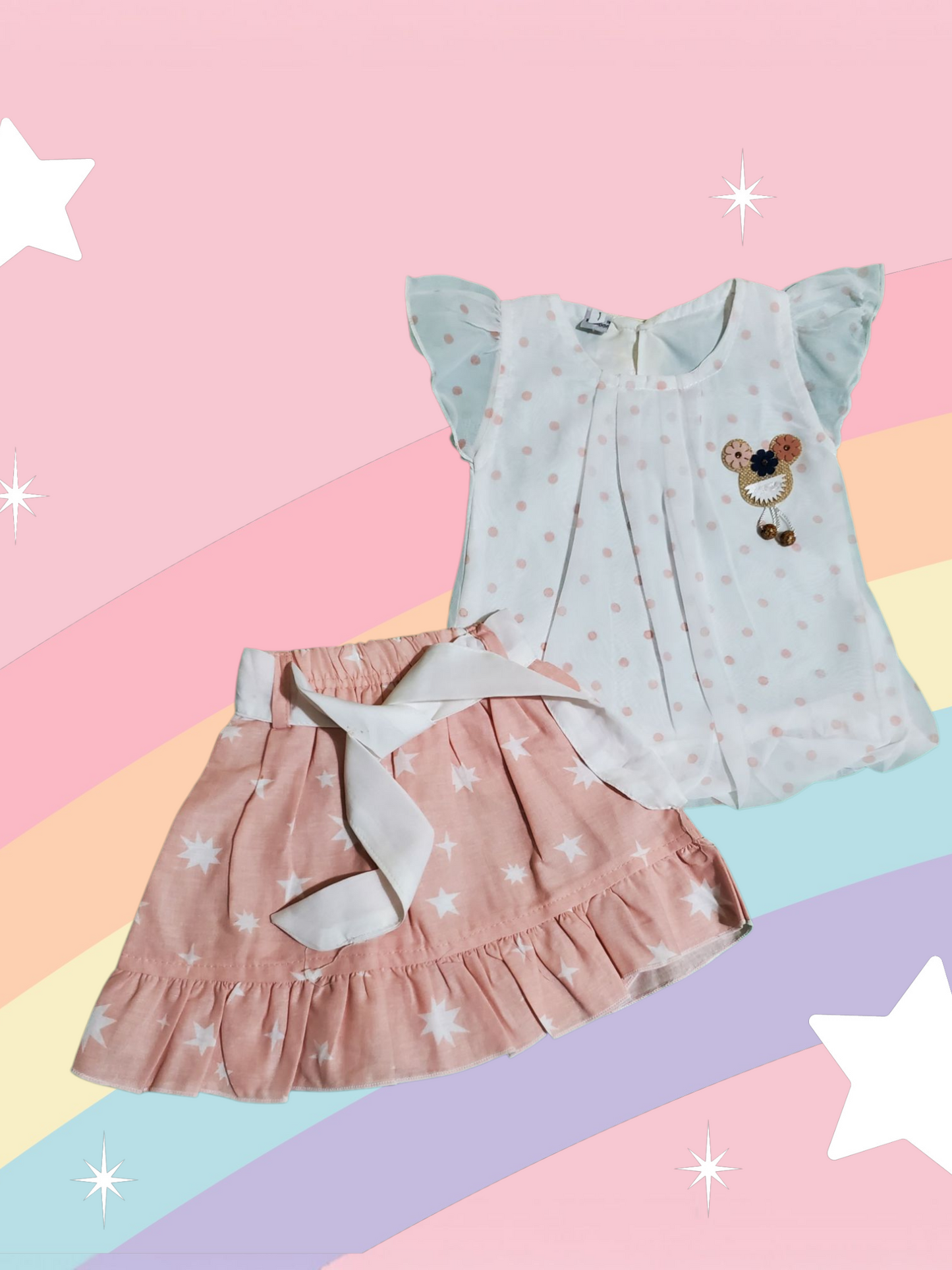 Jersey Net Dotted Pink Frock and Skirt
