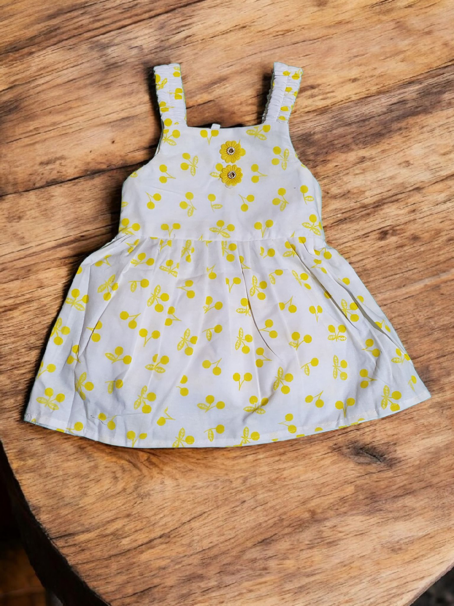 Yellow Flowered White Frock and Shorts