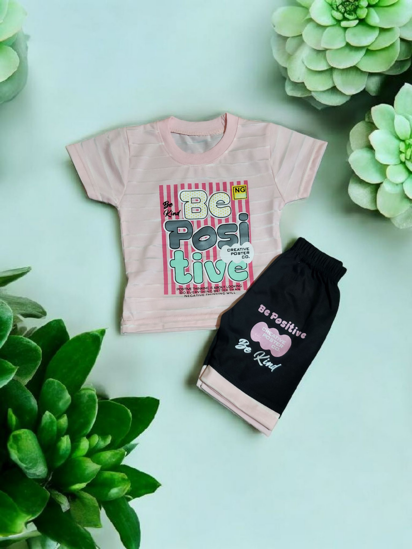 Unisex - Be Positive Short + Pink Shirt Set