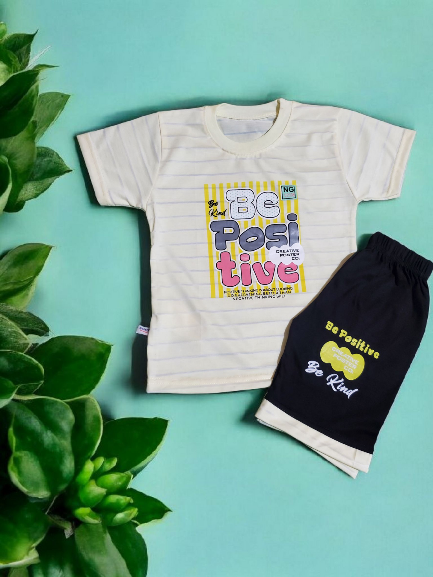 Unisex - Be Positive Lemon Yellow Shirt + Short Set
