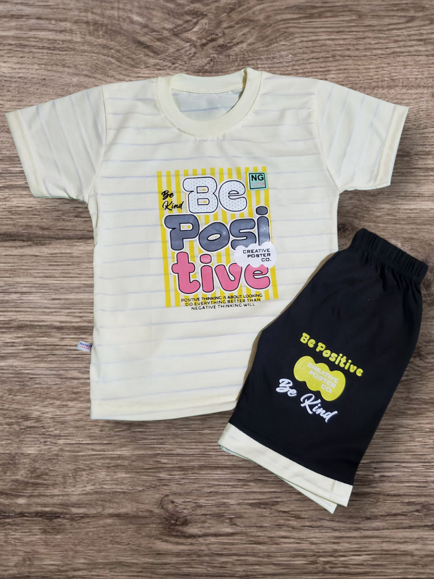 Unisex - Be Positive Lemon Yellow Shirt + Short Set