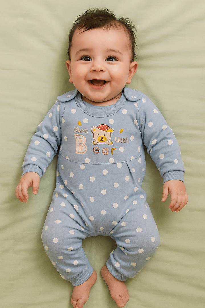 Polka Dot 0-3 M Blue Romper Suit - Summer Fabric