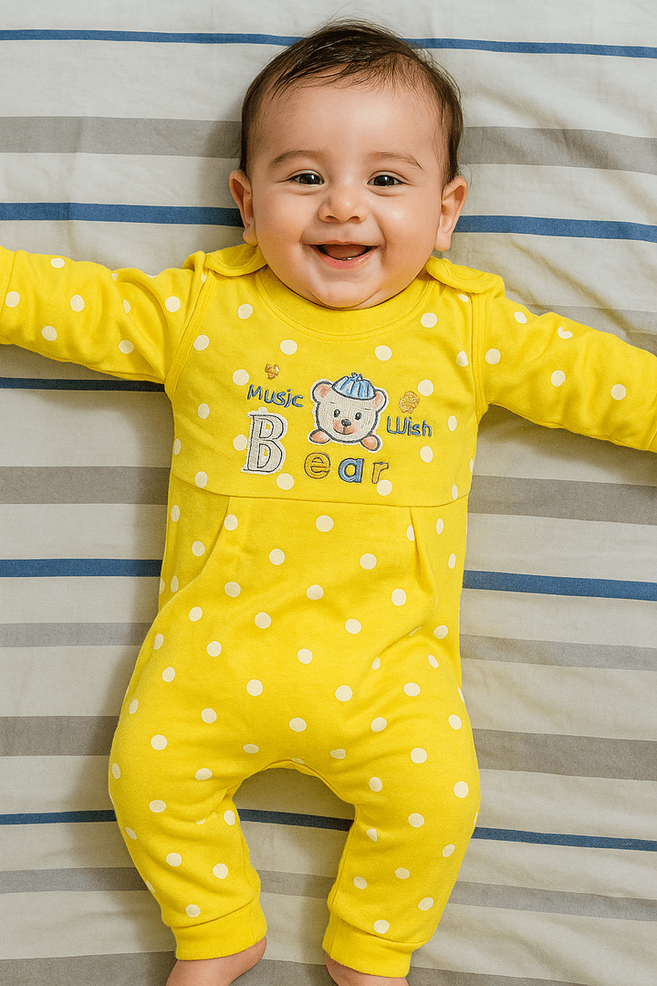 Polka Dot 0-3 M Yellow Romper Suit - Summer Fabric