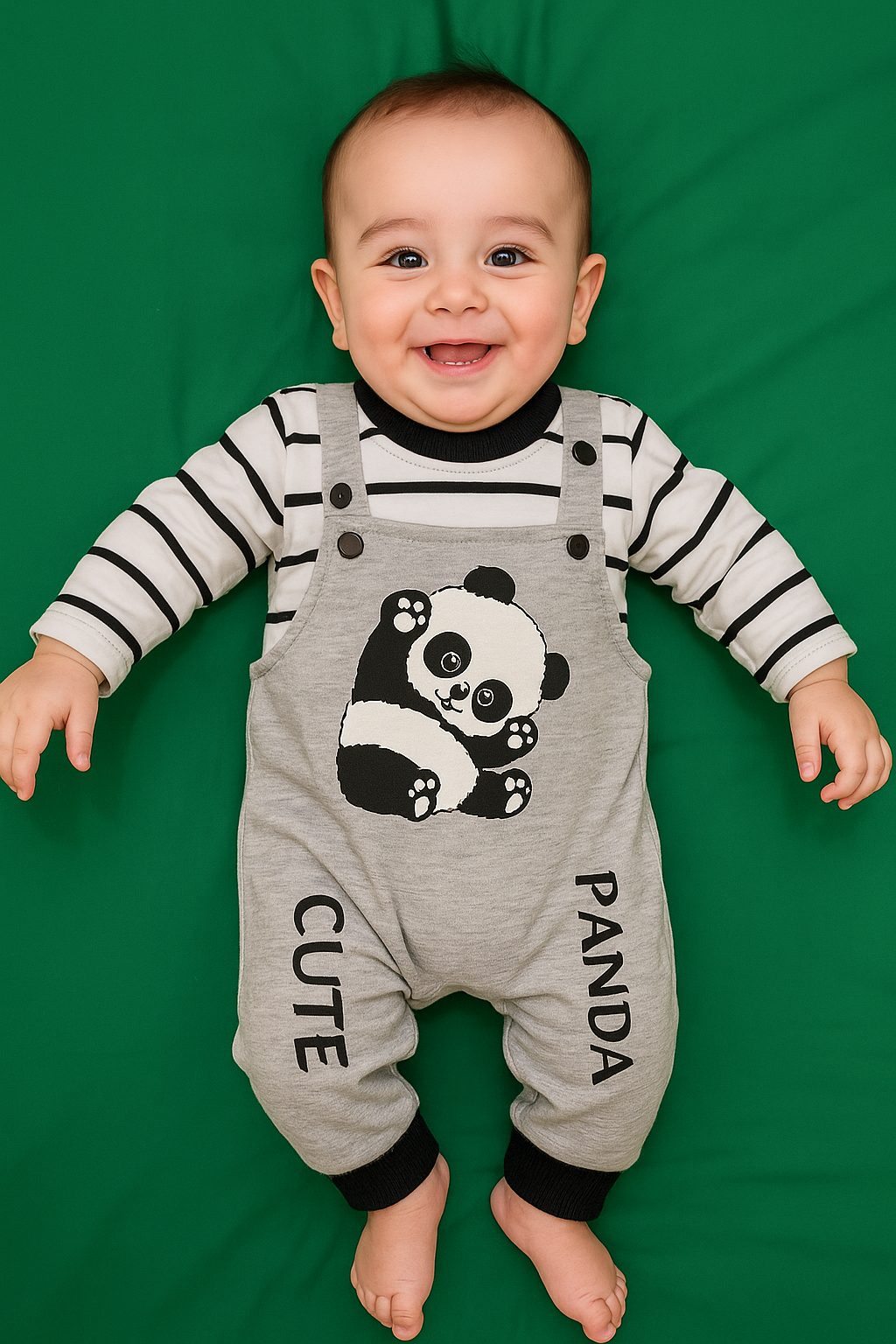 Cute Panda Black Grey Romper Suit -Summer Fabric