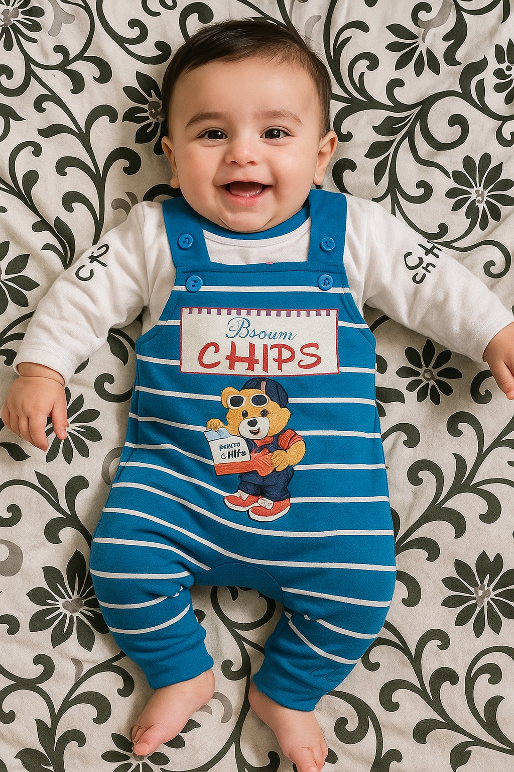 Brown Chips Blue Romper Suit - Summer Fabric