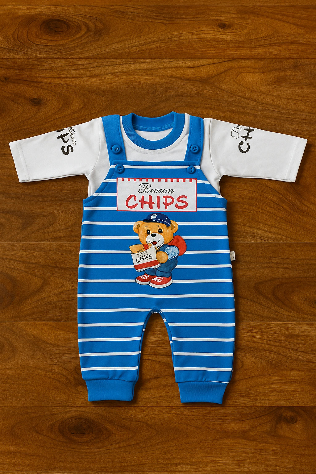 Brown Chips Blue Romper Suit - Summer Fabric