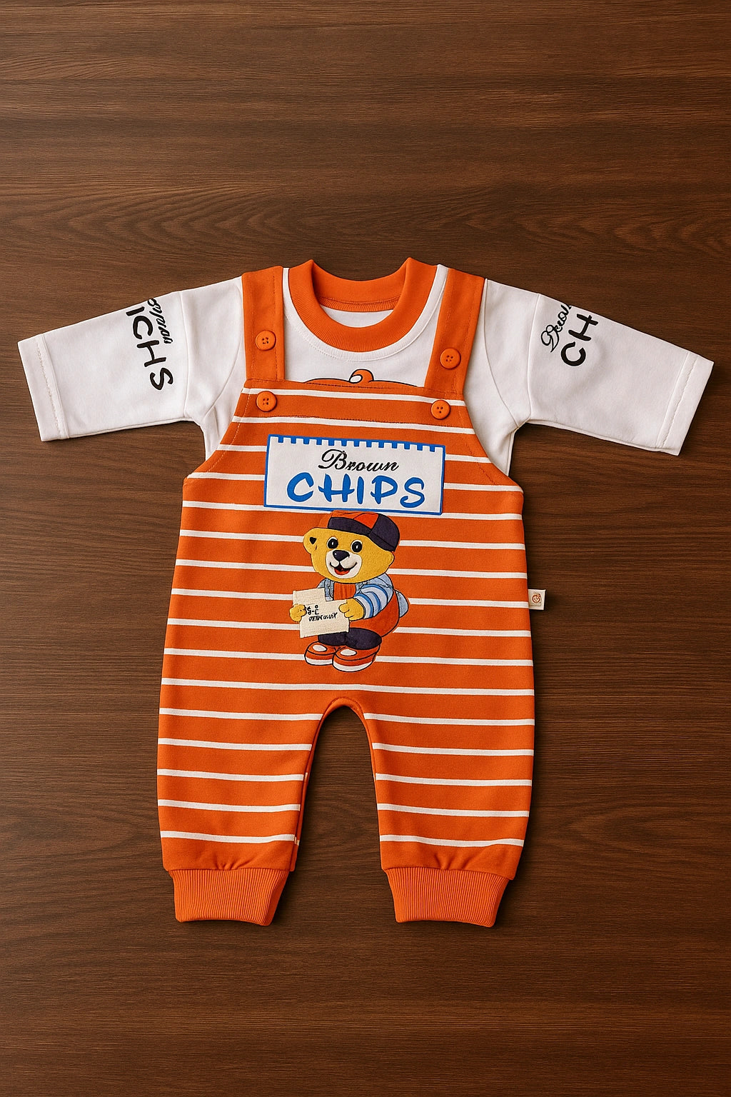 Brown Chips Orange Romper Suit - Summer Fabric