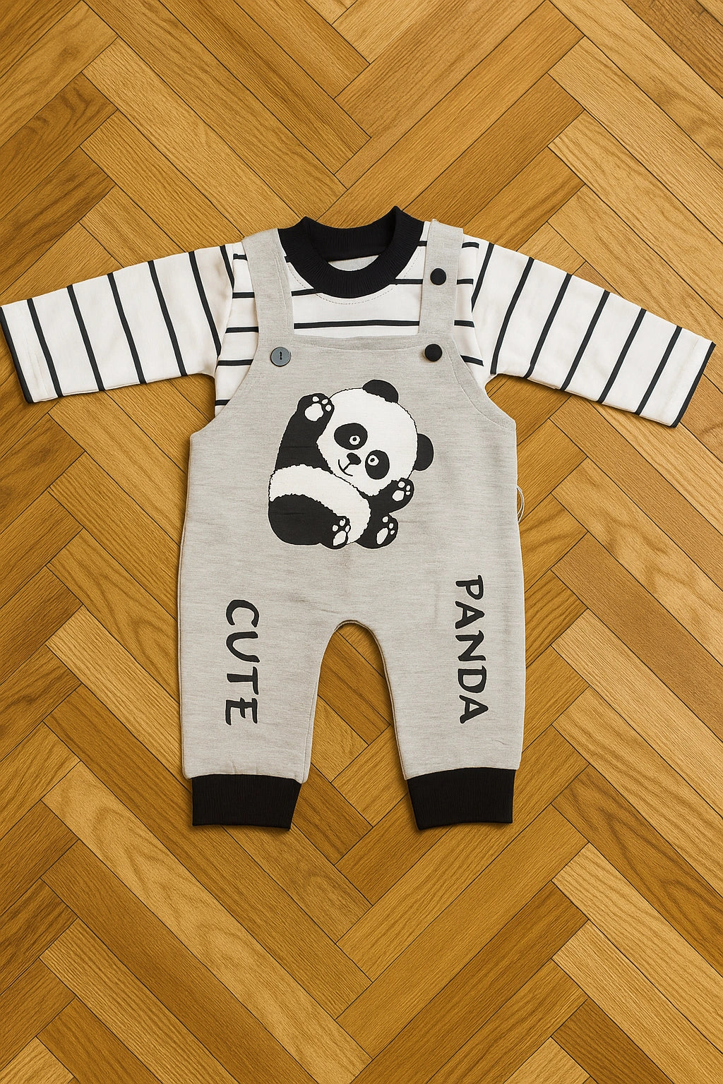 Cute Panda Black Grey Romper Suit -Summer Fabric