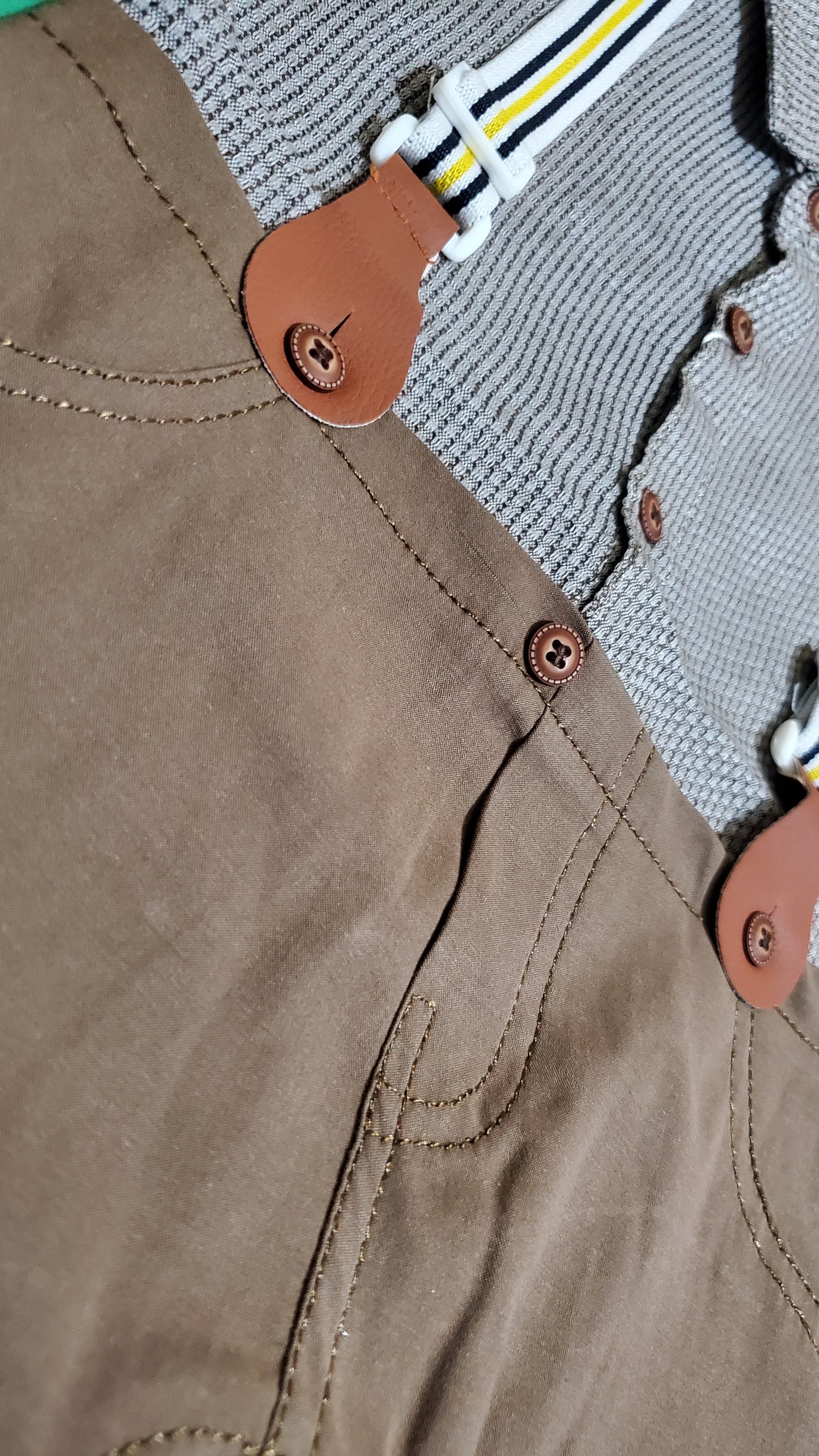 Suspender Suit Brown Grey Party Wear - Summer Fabric