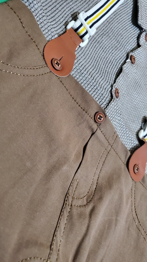 Suspender Suit Brown Grey Party Wear - Summer Fabric