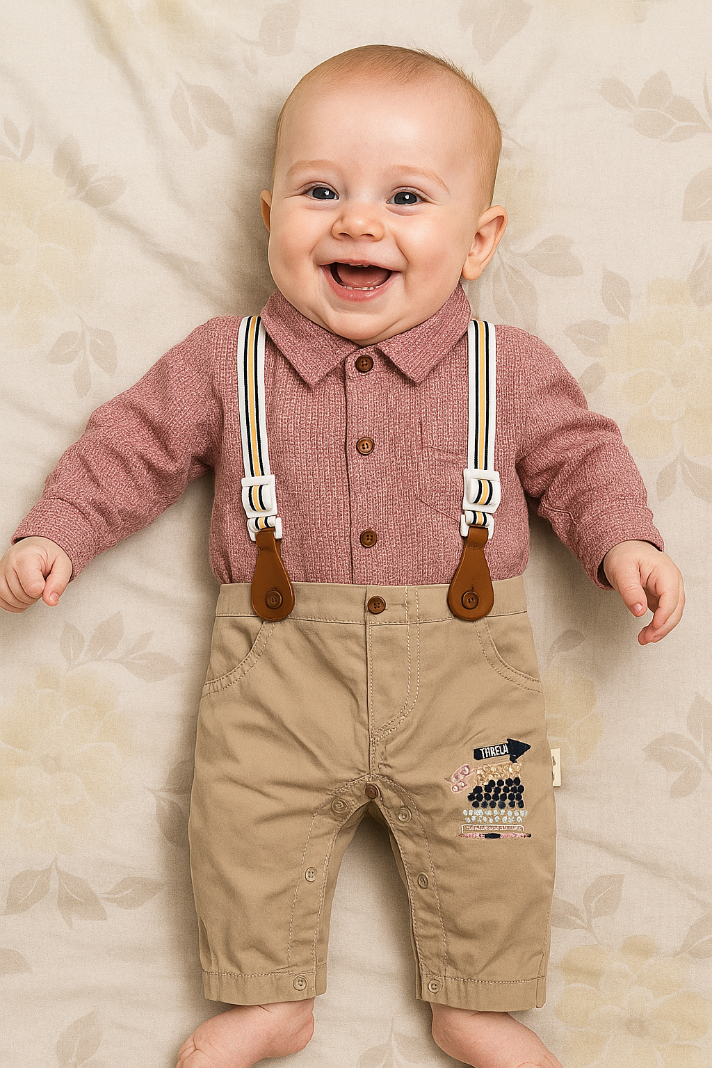 Suspender Suit Beige Party Wear - Summer Fabric