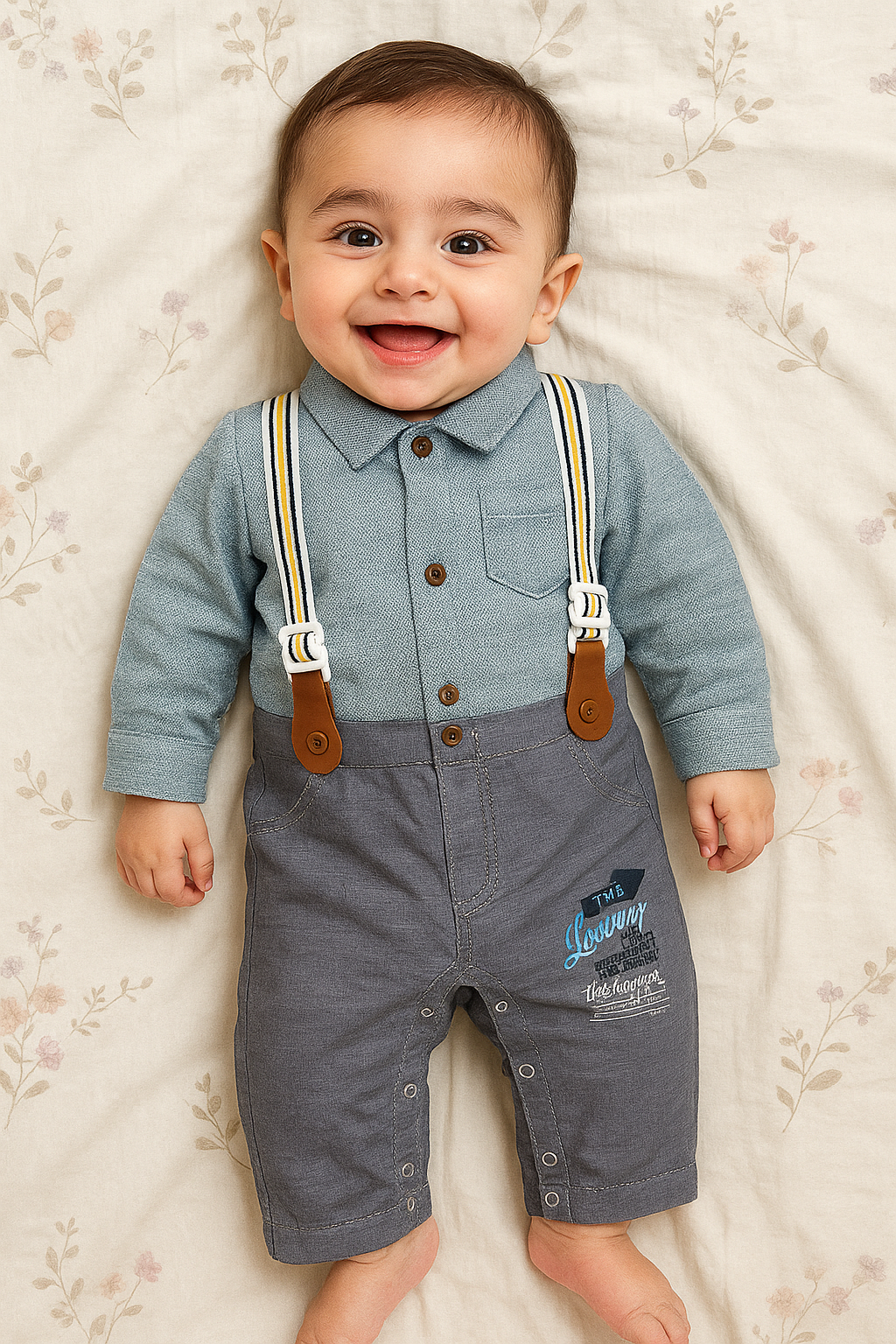 Suspender Suit Charcoal Party Wear - Summer Fabric