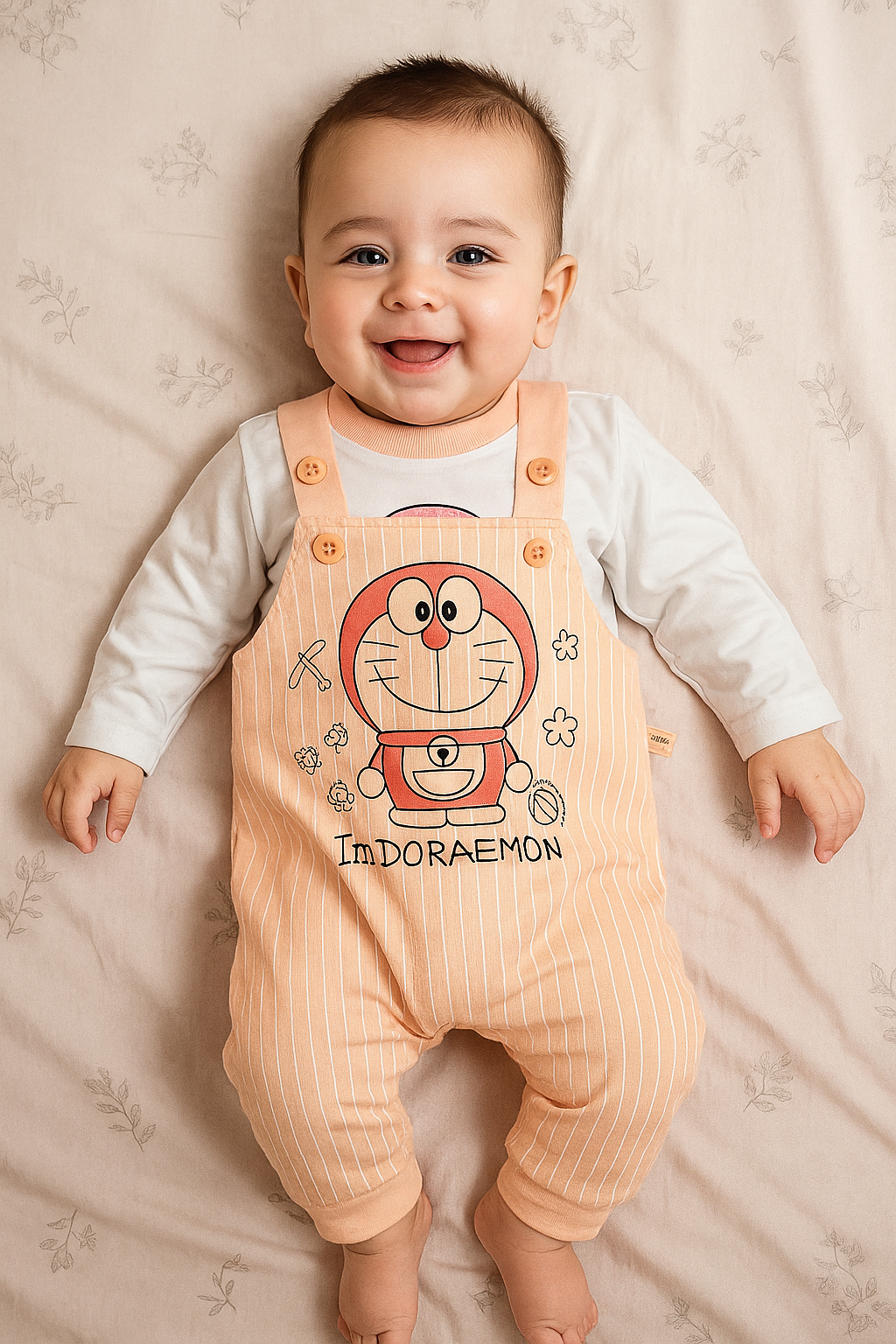 DORAEMON Peach Romper Suit - Summer Fabric