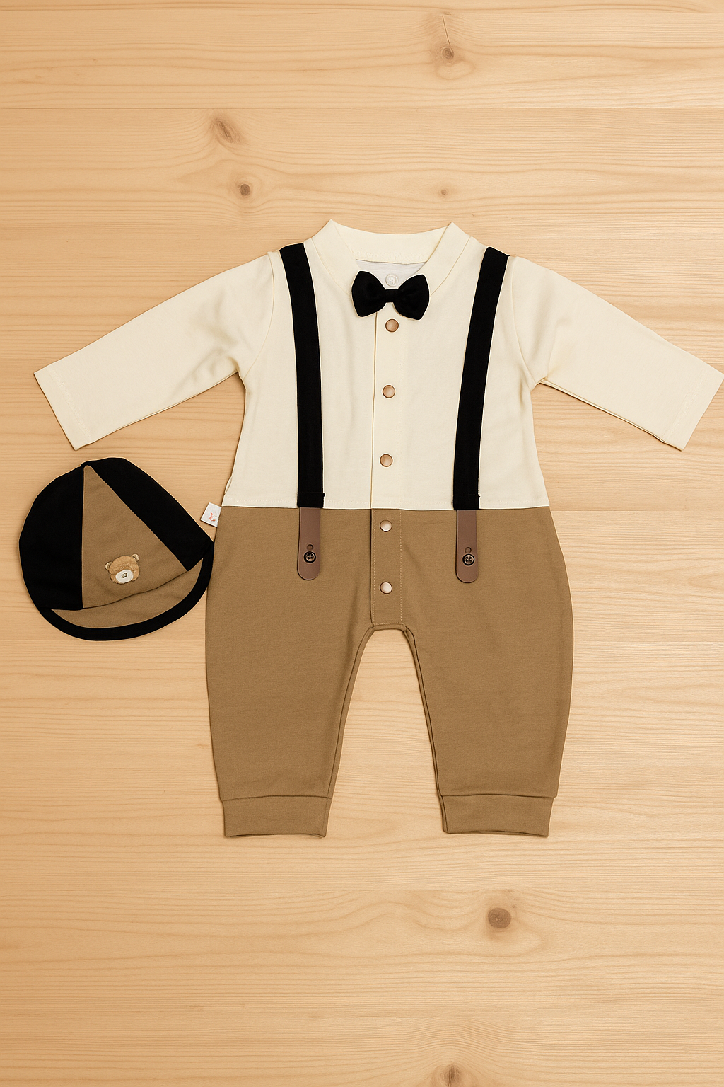 Suspender Brown Suits and Cap Party Wear - Summer Fabric
