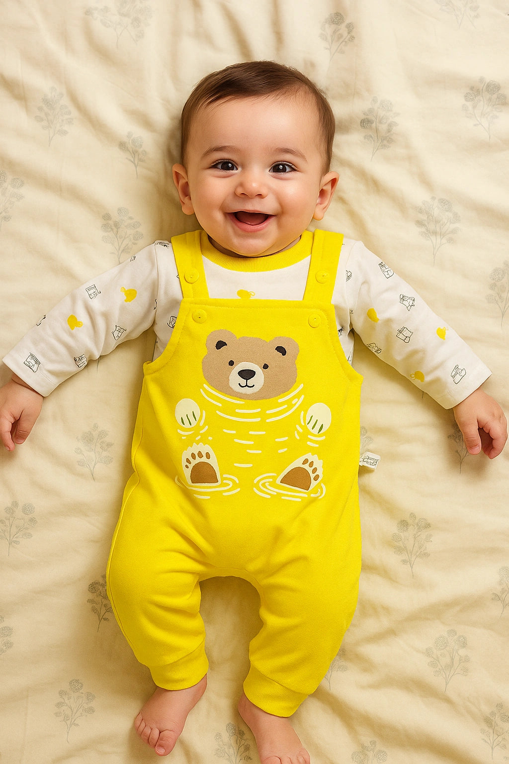 Swimmy Bear Yellow Romper Suit - Summer Fabric