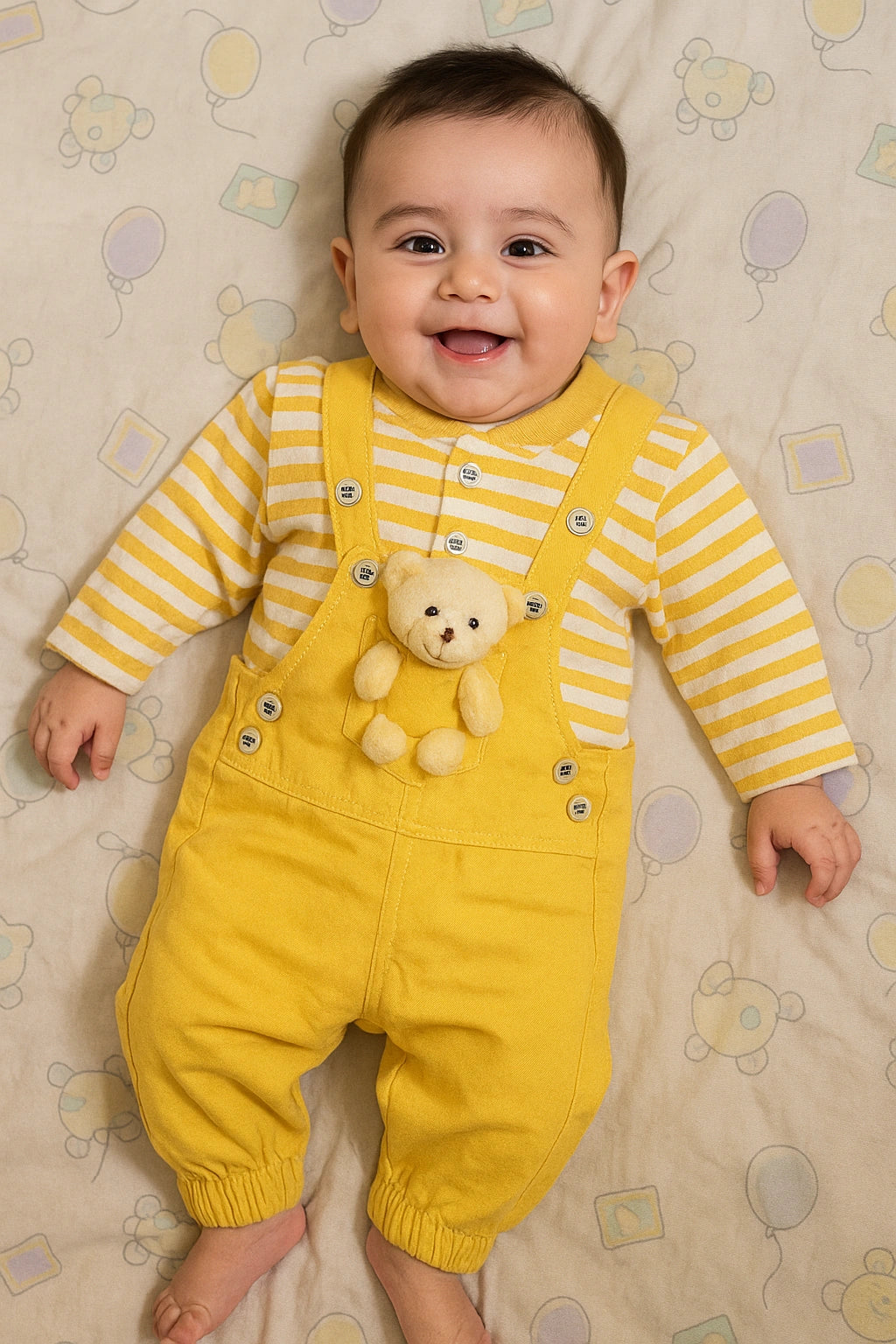 Teddy Bear Yellow Romper Suit - Summer Fabric