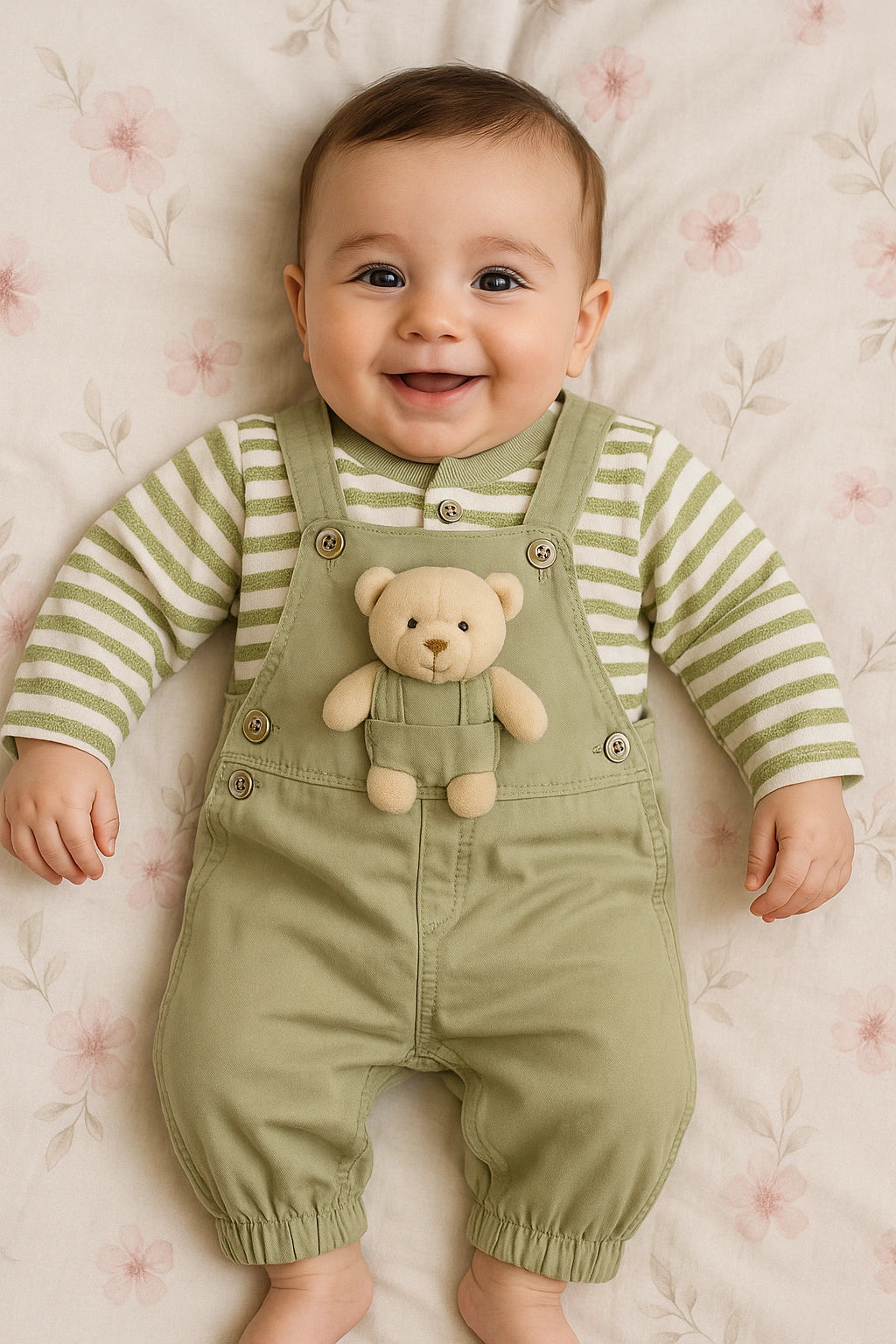 Teddy Bear Olive Romper Suit - Summer Fabric