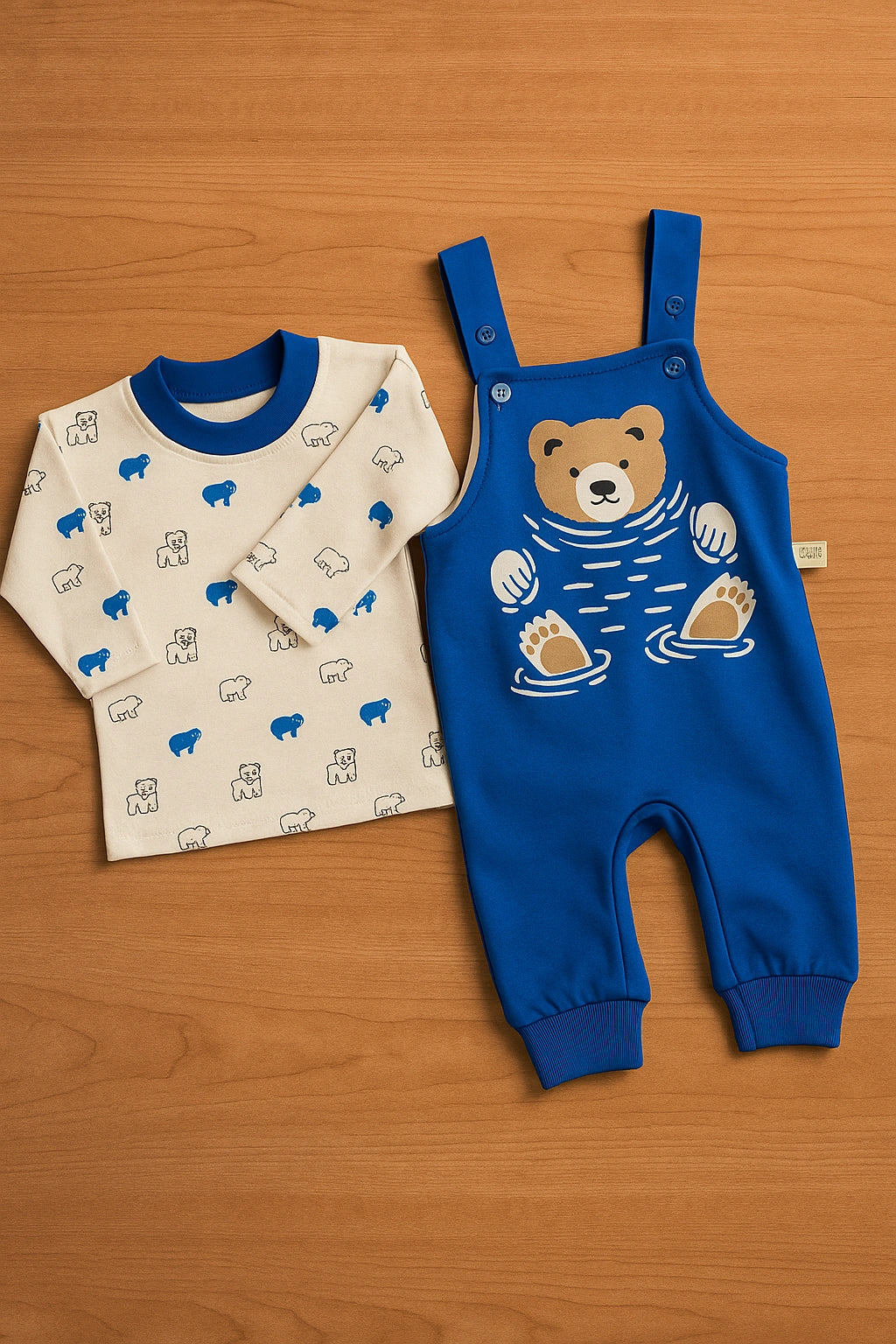 Swimmy Bear Blue Romper Suit - Summer Fabric