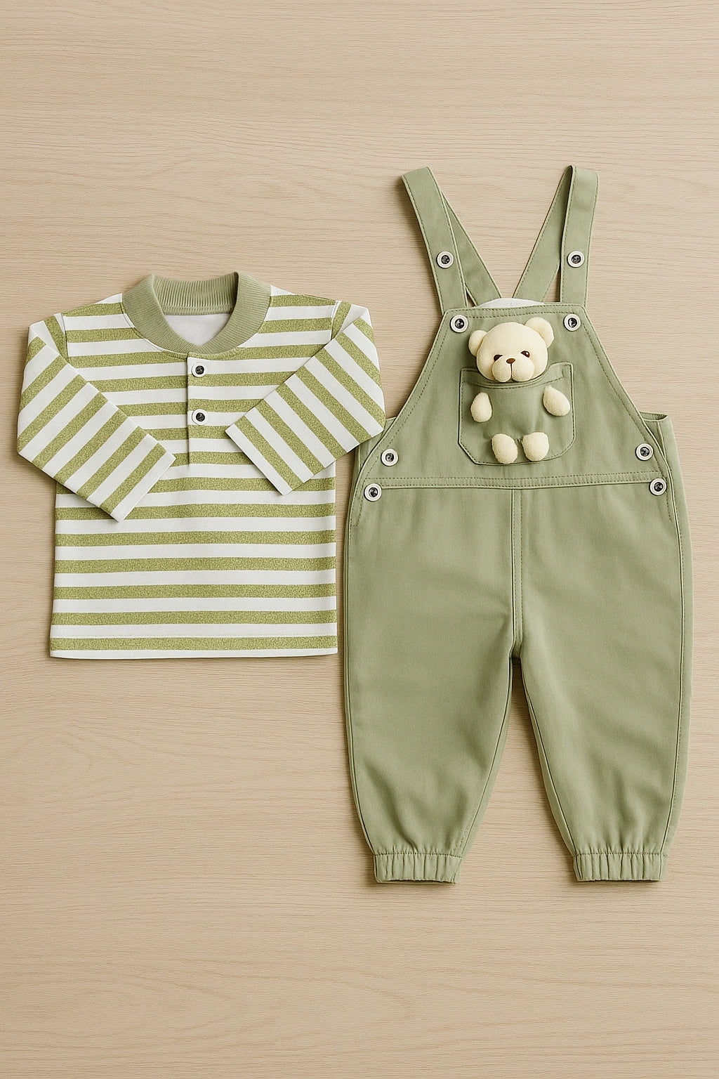 Teddy Bear Olive Romper Suit - Summer Fabric