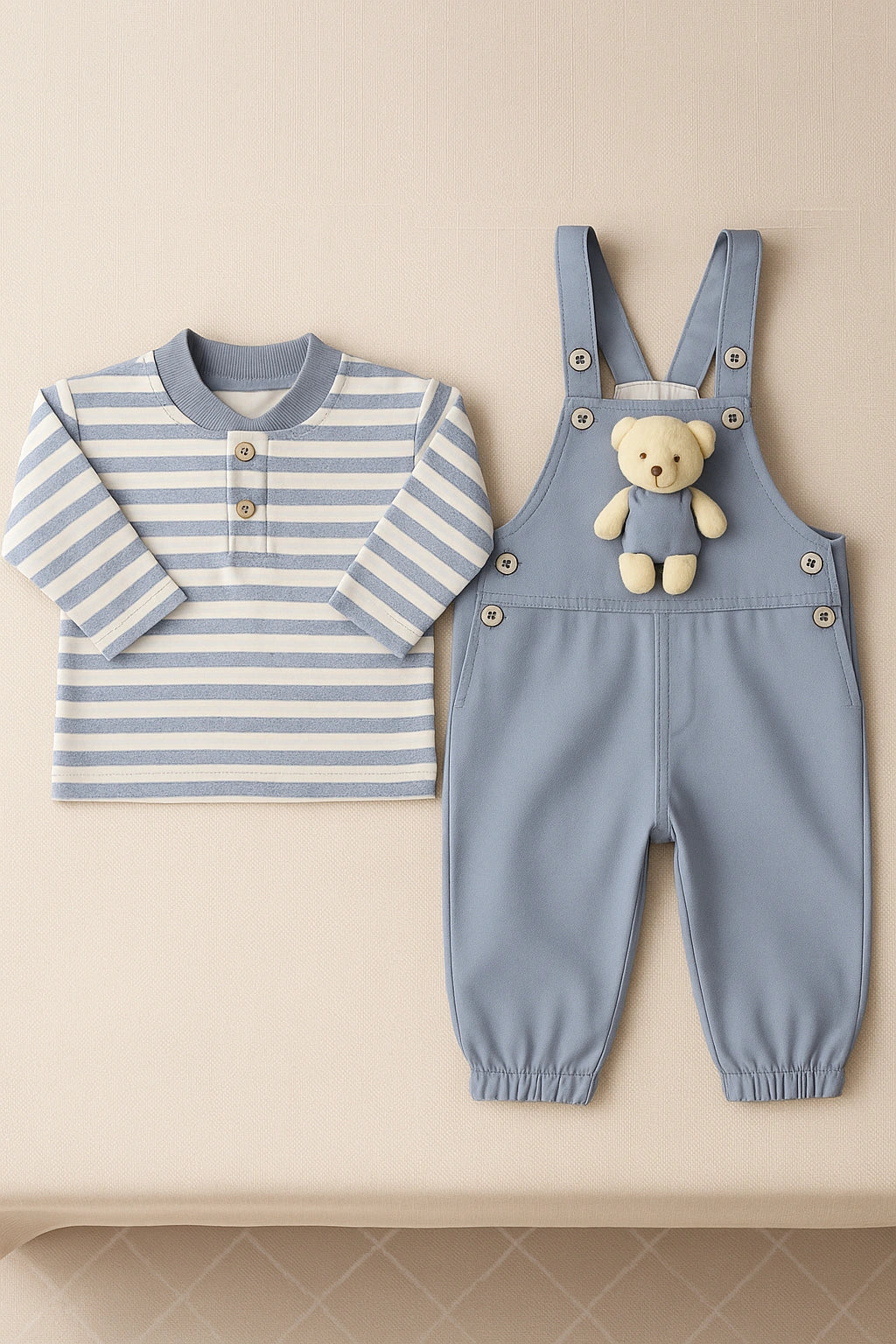 Teddy Bear Blue Romper Suit - Summer Fabric