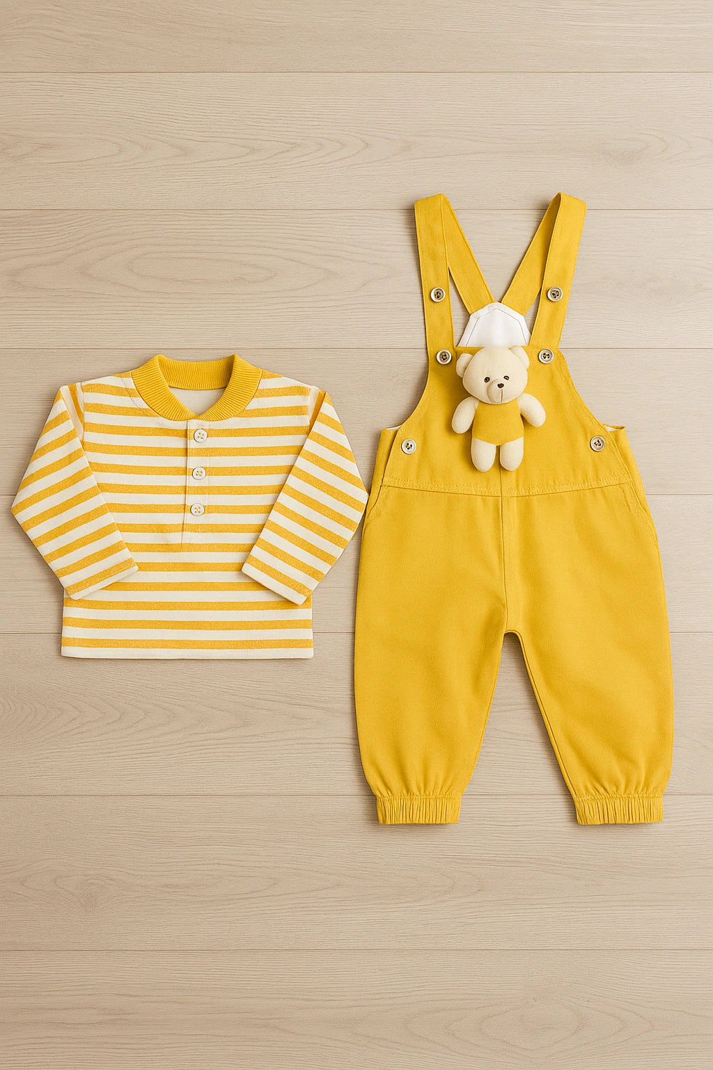 Teddy Bear Yellow Romper Suit - Summer Fabric