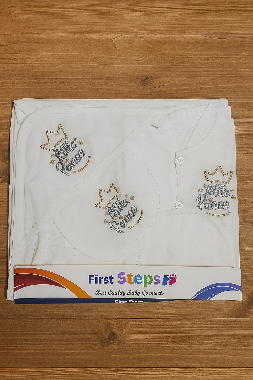 LITTLE PRINCE 0-3M White Silver 5 Piece Gift Set - Summer Fabric