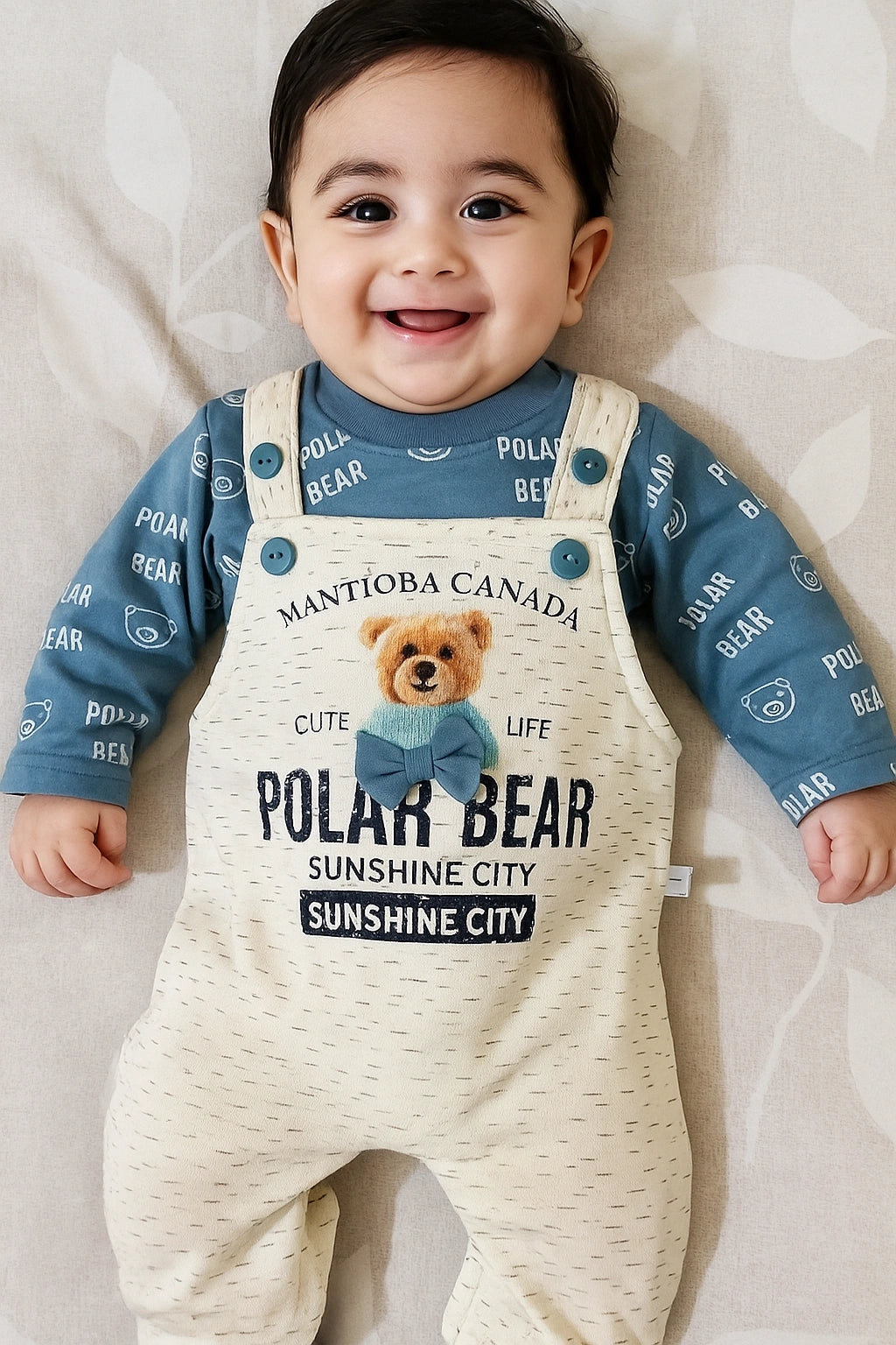 Bow Bear Blue Romper Suit