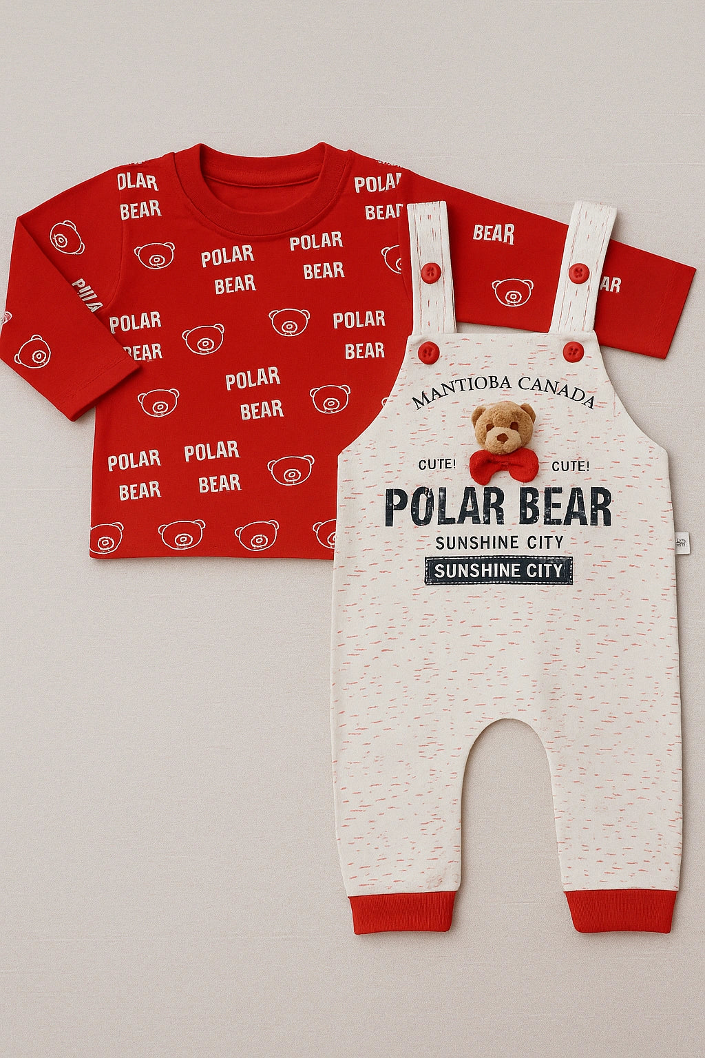 Bow Bear Red Romper Suit