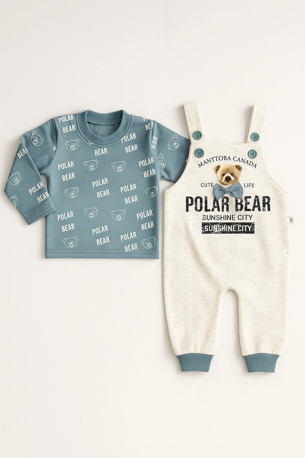 Bow Bear Blue Romper Suit
