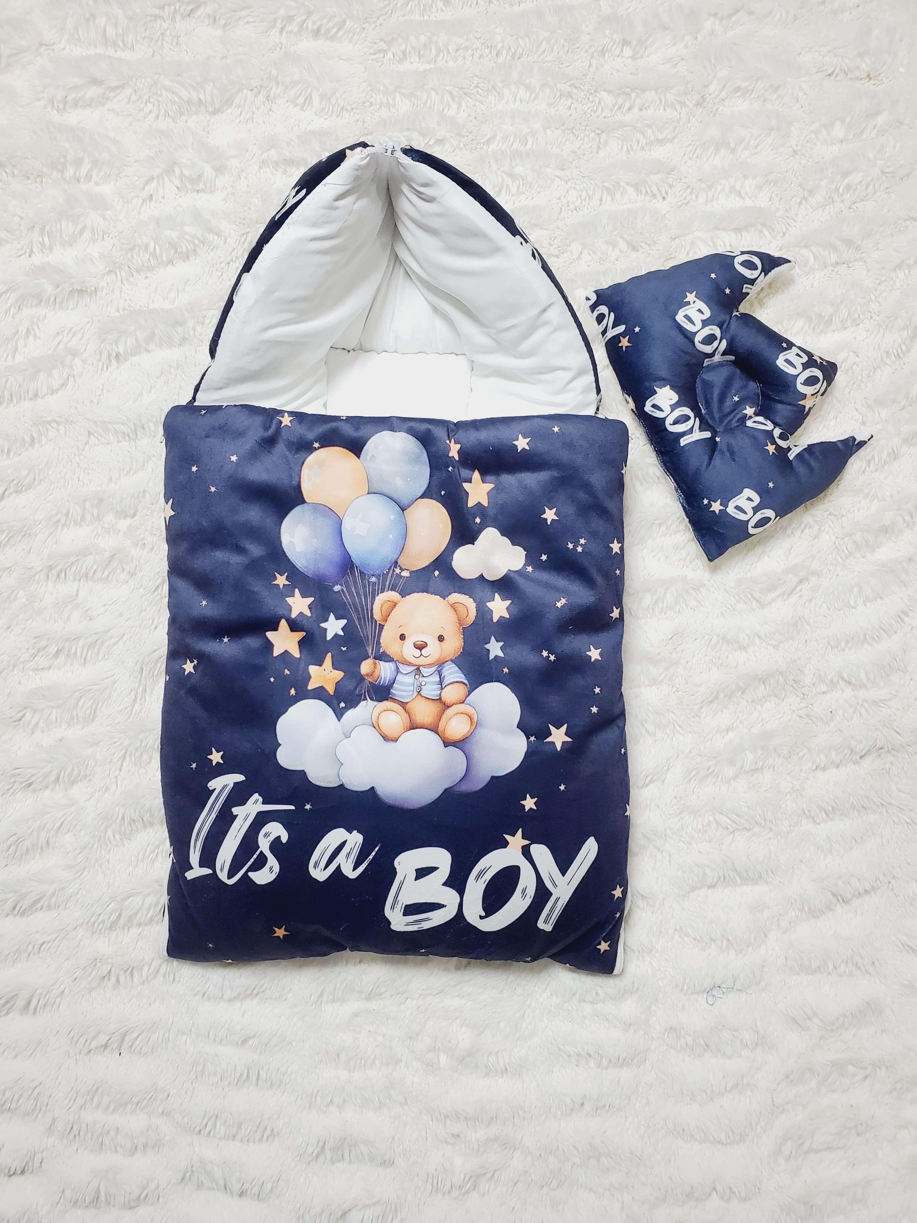 Its a Boy Navy Velvet Bedding Set 0-6M