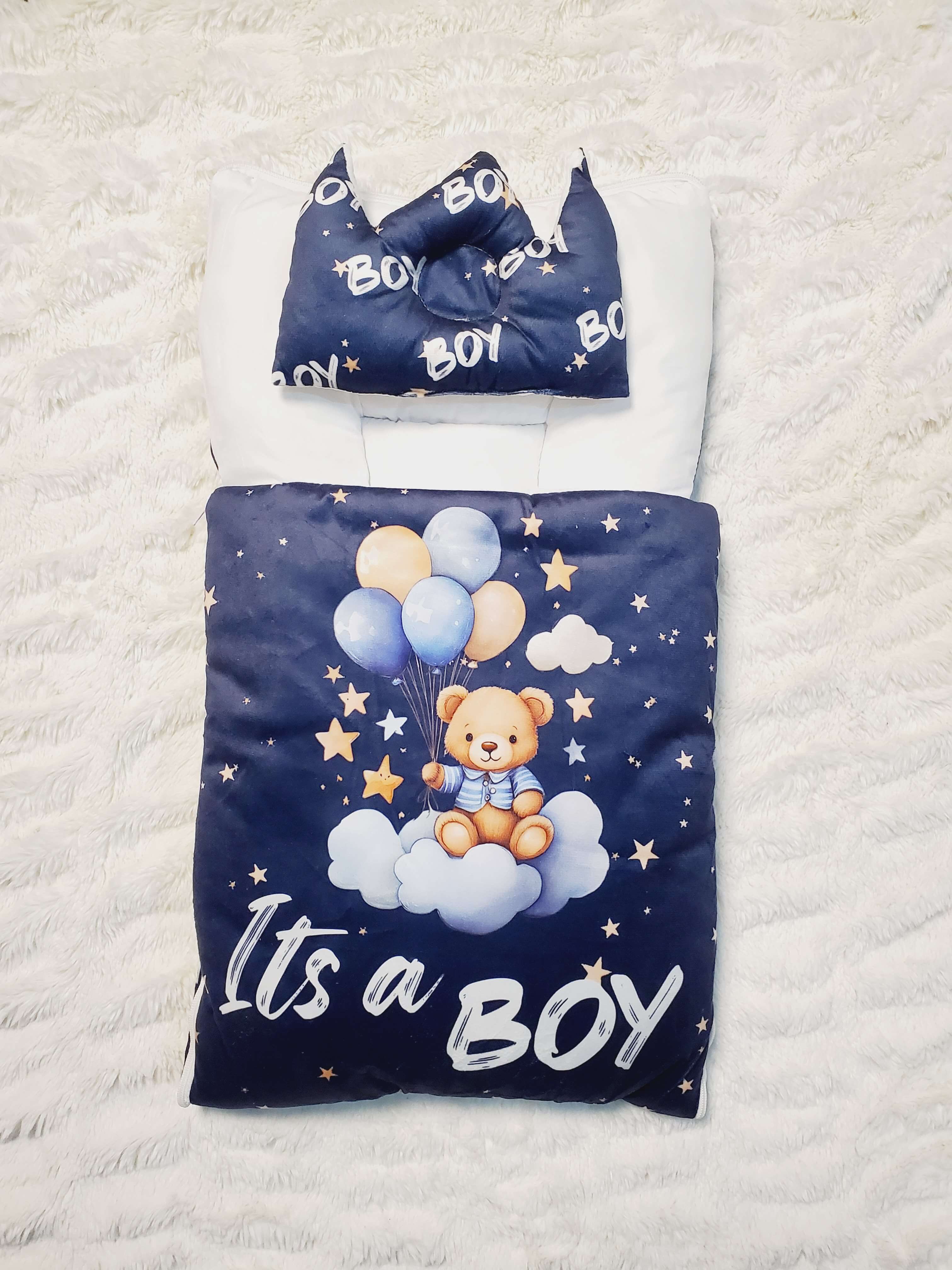 Its a Boy Navy Velvet Bedding Set 0-6M