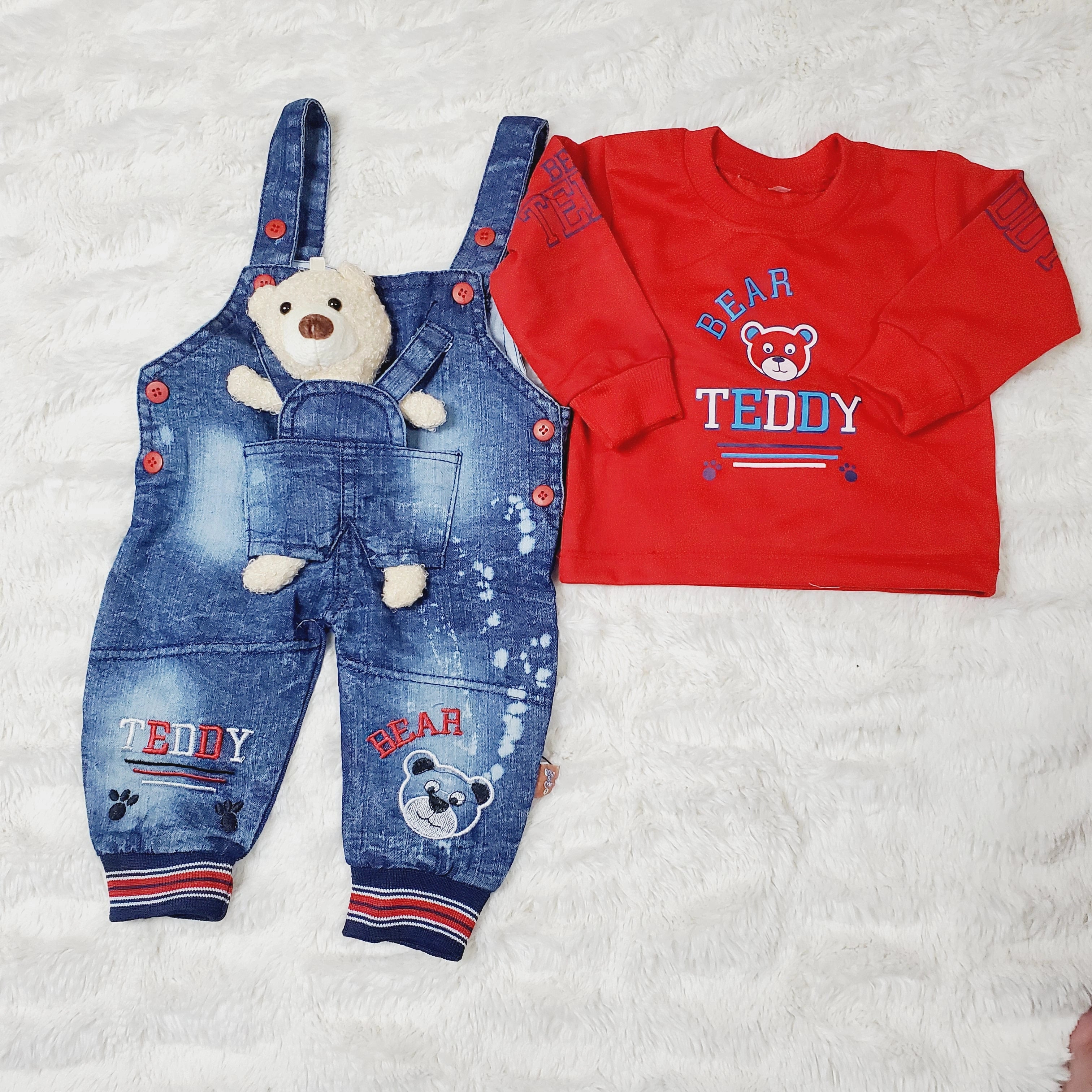 DENIM BEAR Romper Red - WINTER TERRY
