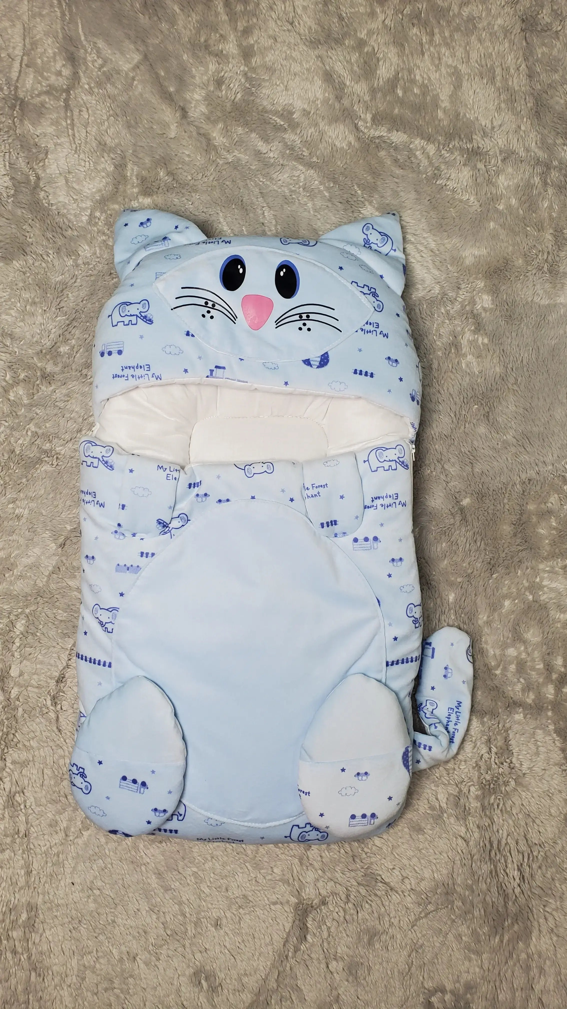 Cute CAT Sky Blue Velvet CARRY NEST Set 0-6M