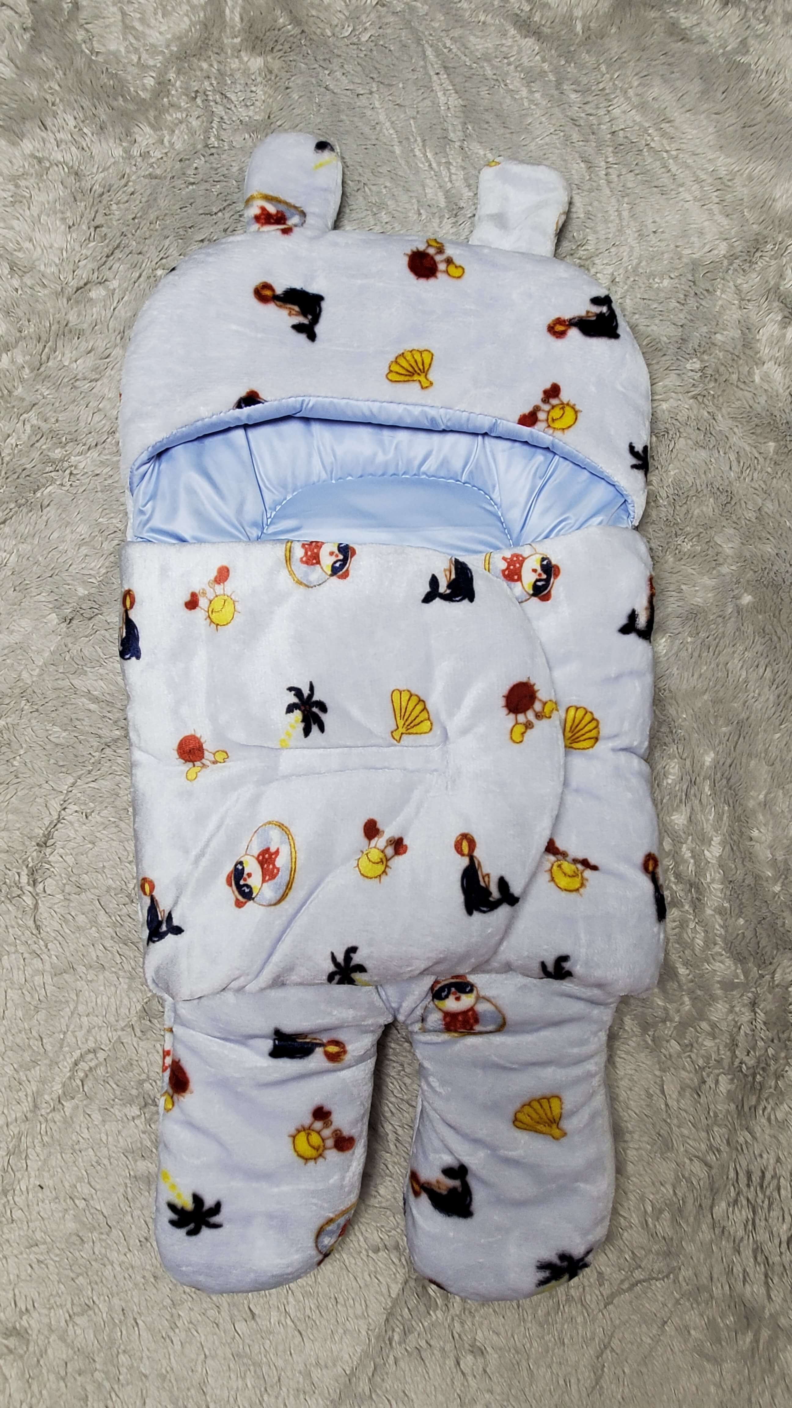 Premium Winter Swaddle Steel Blue Velvet 0-9M Baby