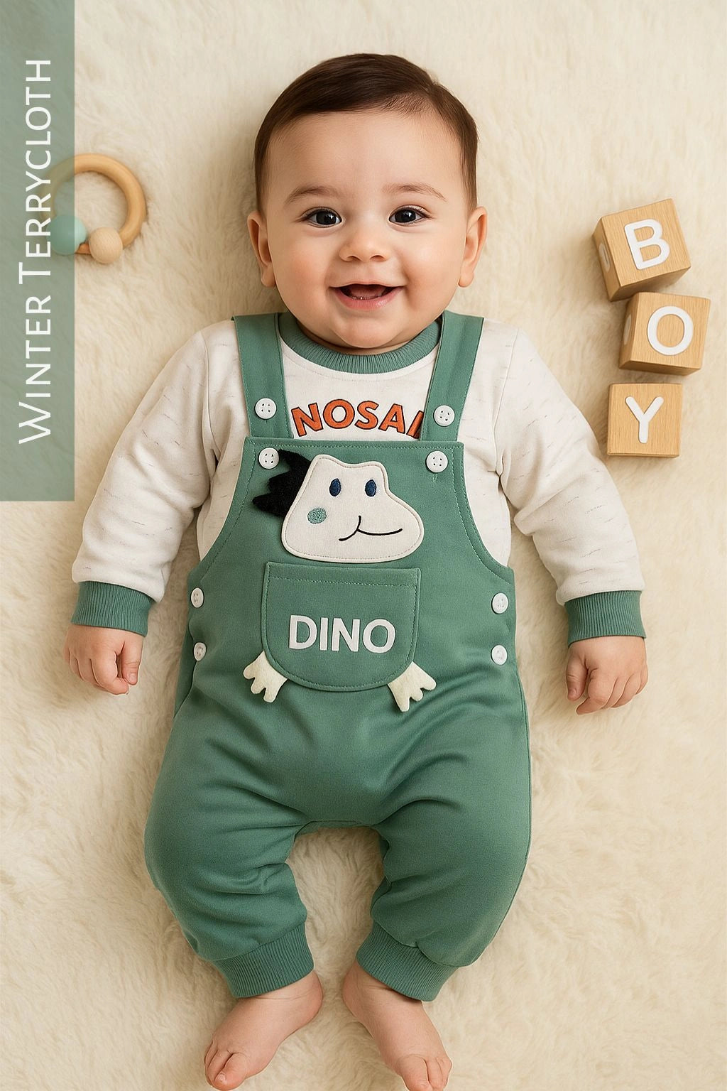 DINO Romper Green - WINTER TERRY