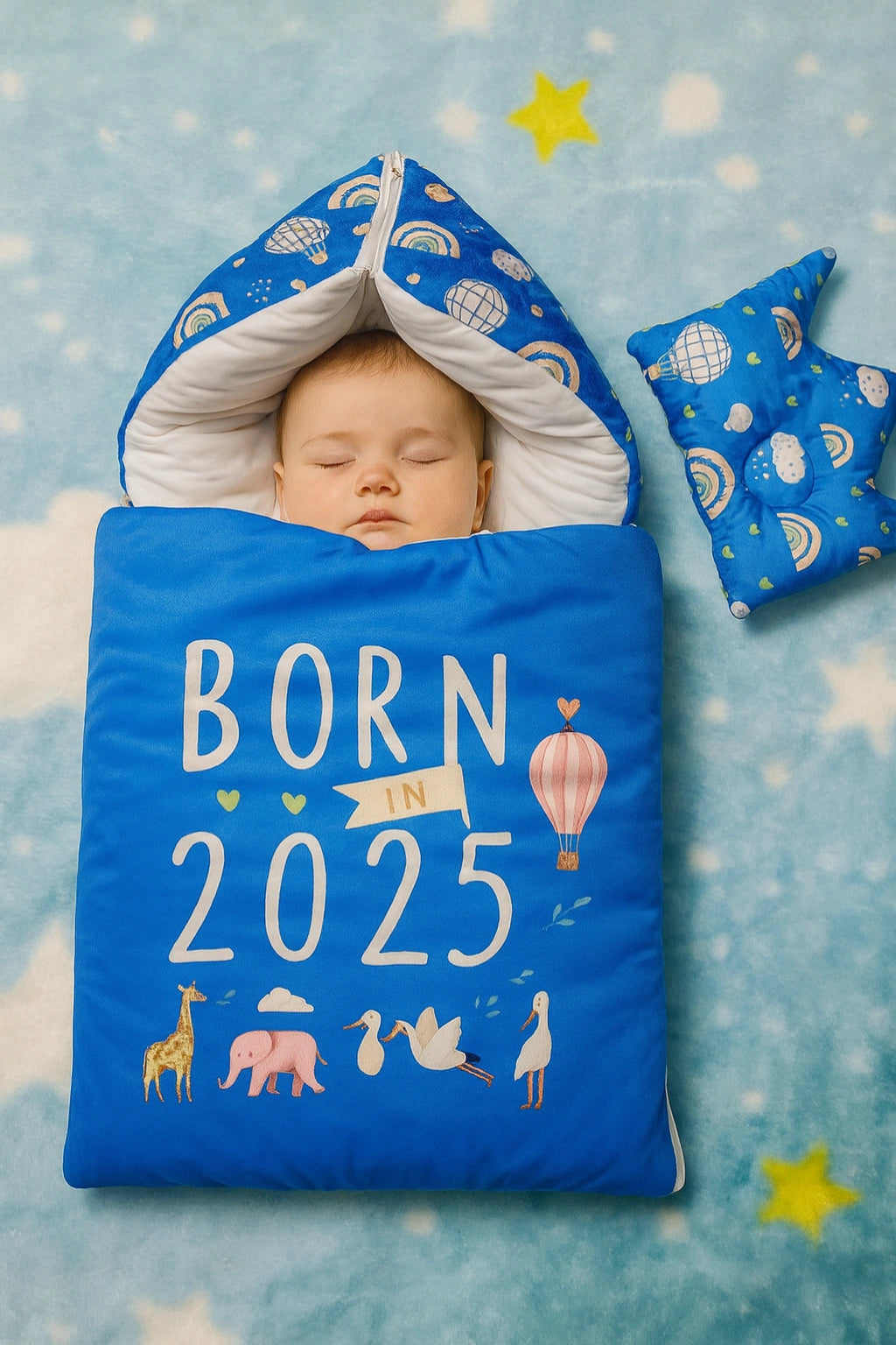 Born in 2025 Blue Velvet Bedding Set 0-6M