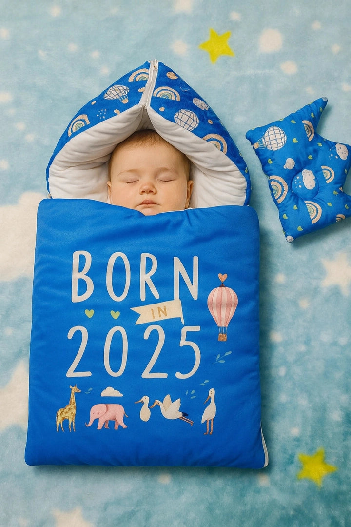 Born in 2025 Blue Velvet Bedding Set 0-6M
