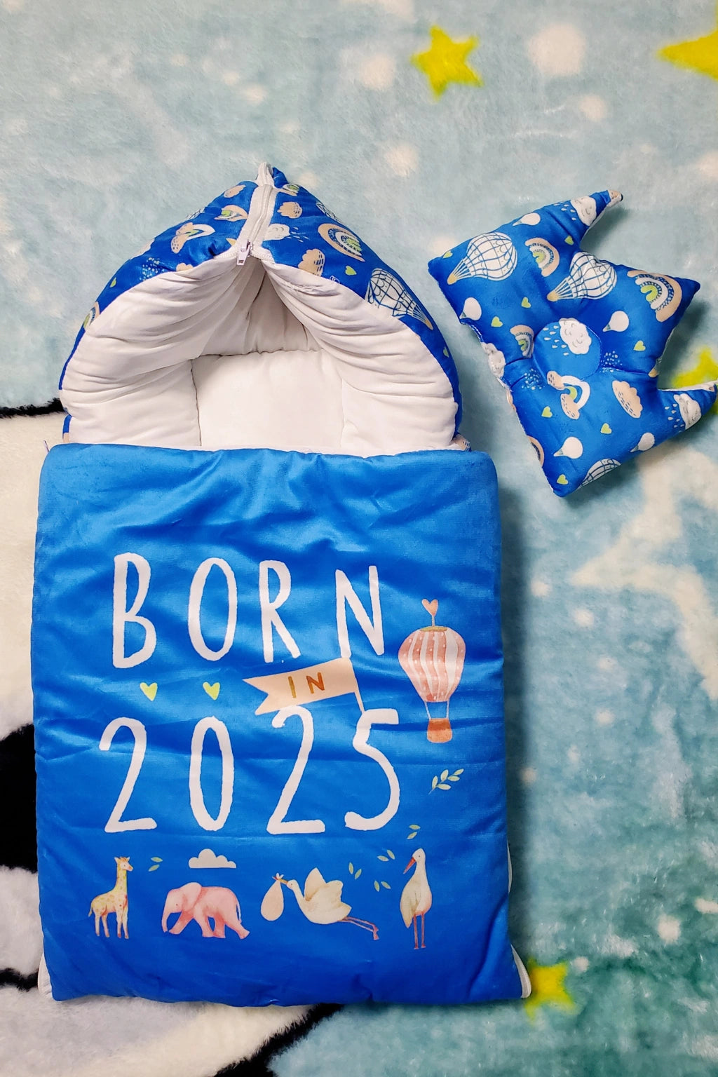 Born in 2025 Blue Velvet Bedding Set 0-6M
