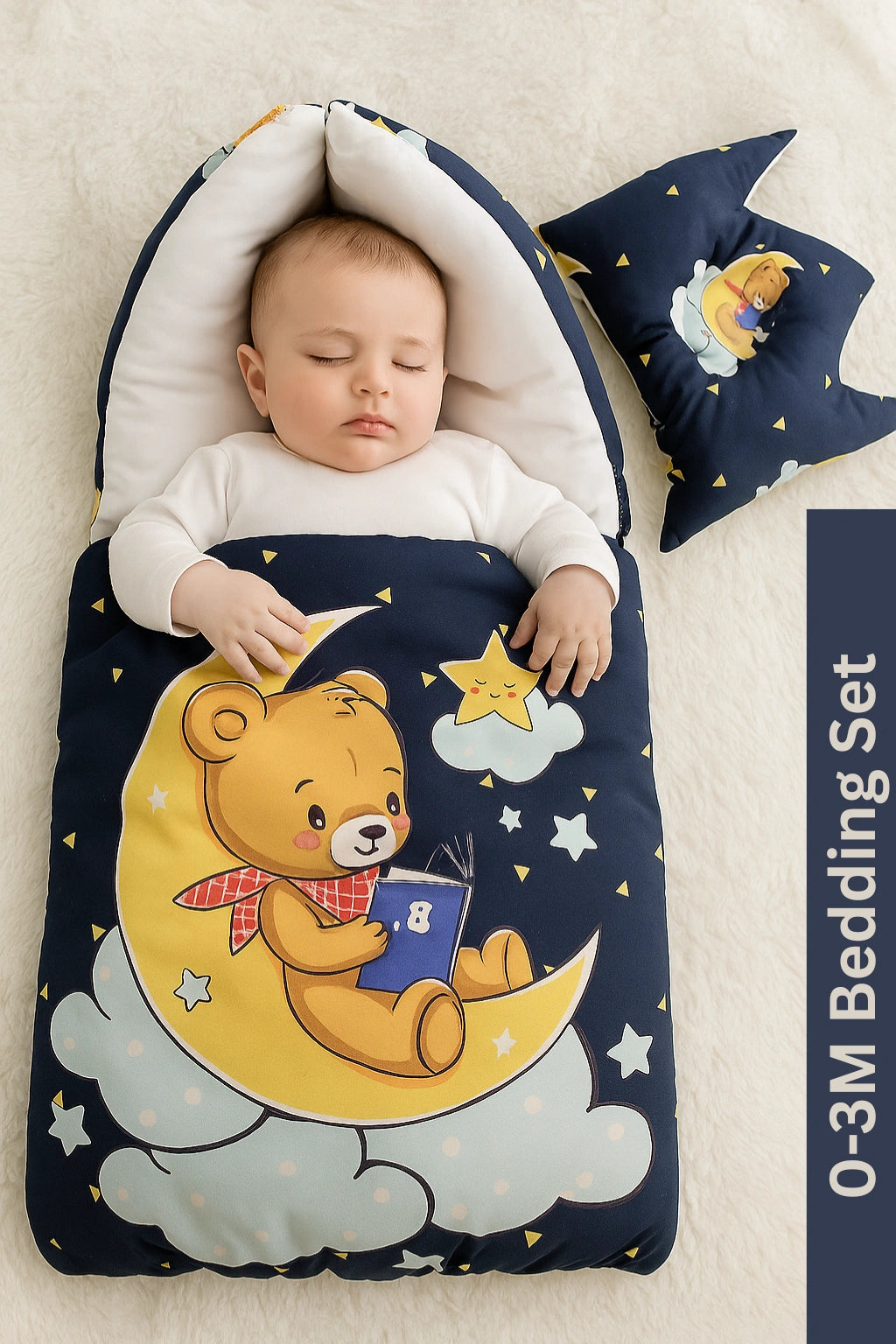 Bear on Moon Navy Velvet CARRY NEST Set 0-3M
